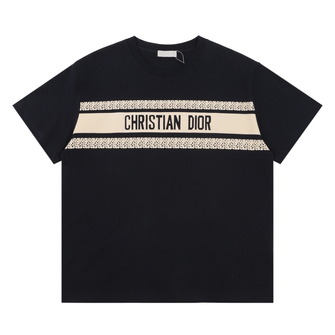 💰95 DIOR/迪奥 拼接标识印花短袖T恤 size:S-L