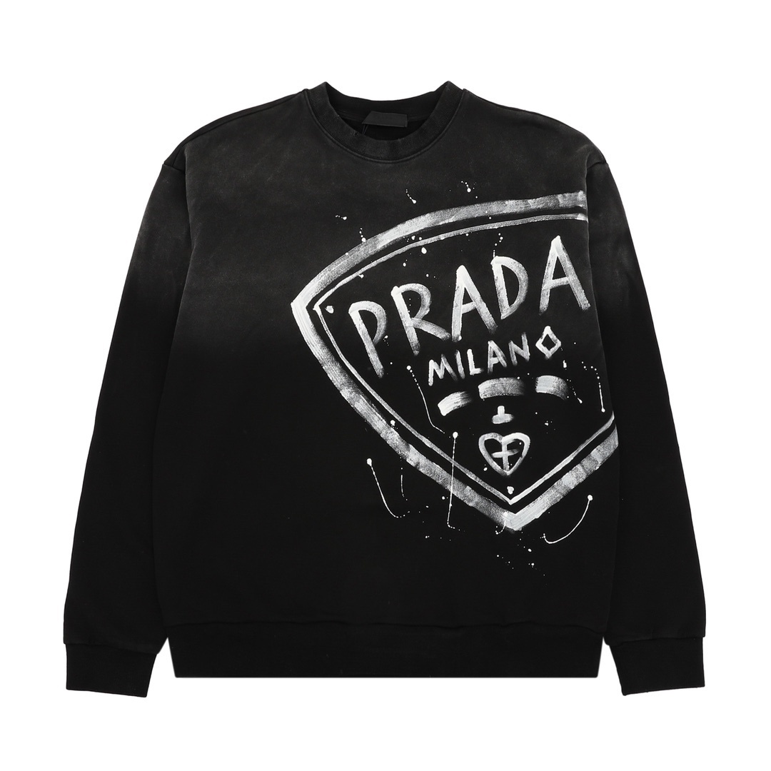 💰160 Prada/普拉达 水洗手绘字母字母圆领卫衣 size:XS-L