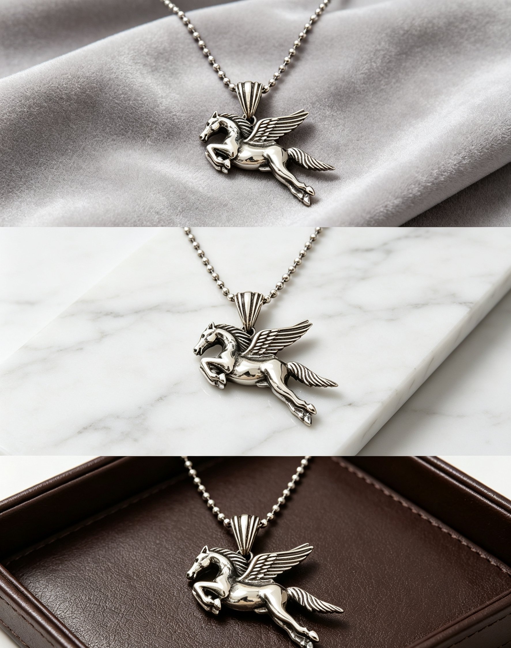 Chrome Hearts 克罗心飞马吊坠项链 希腊神话珀伽索斯造型 立体雕刻细节拉满 925银做旧工艺 圆珠链搭配