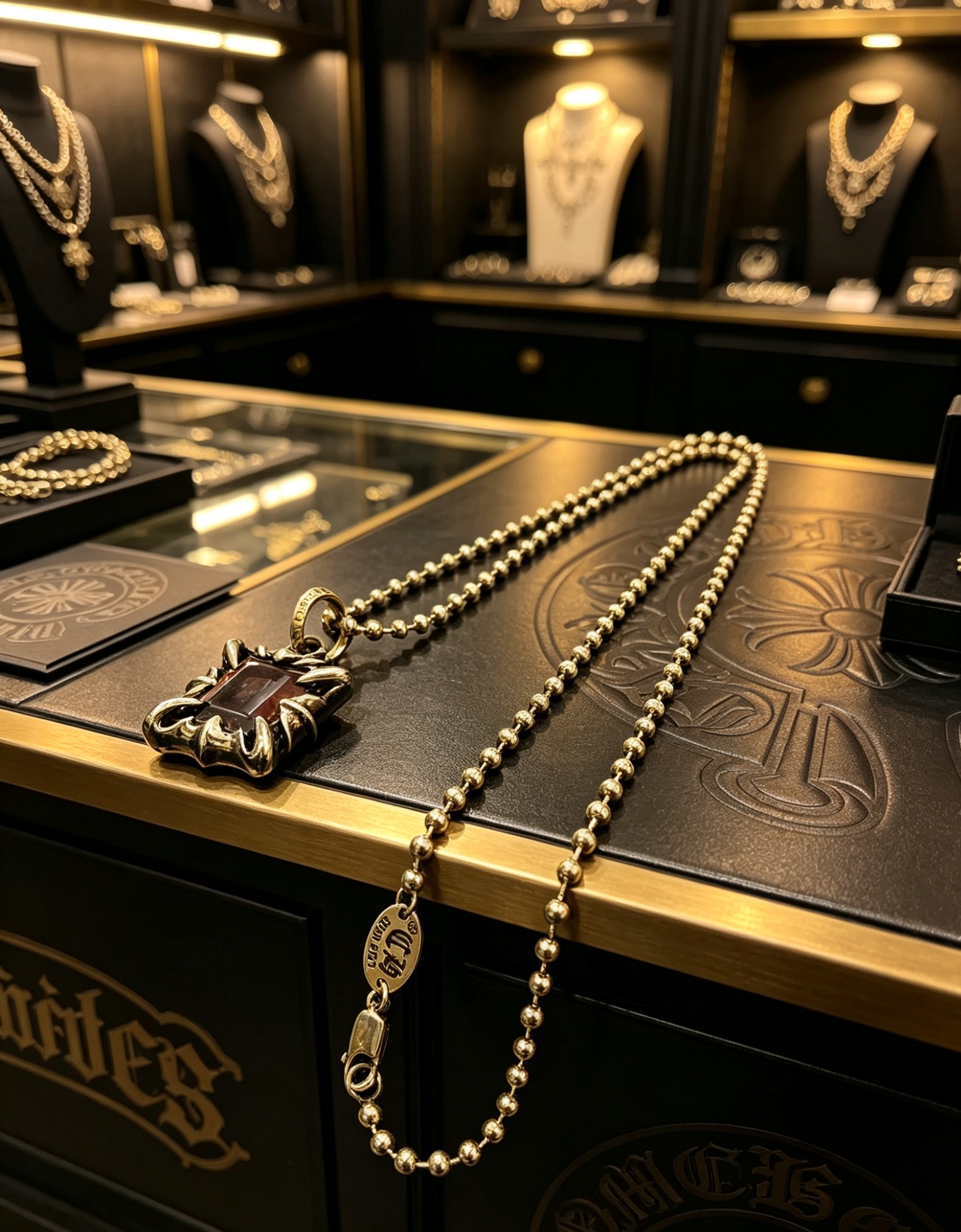 Chrome Hearts 克罗心红宝吊坠项链 爪镶红宝设计 做旧工艺质感高级 圆珠链搭配 甜酷哥特风拉满 日常通勤、约会皆适配