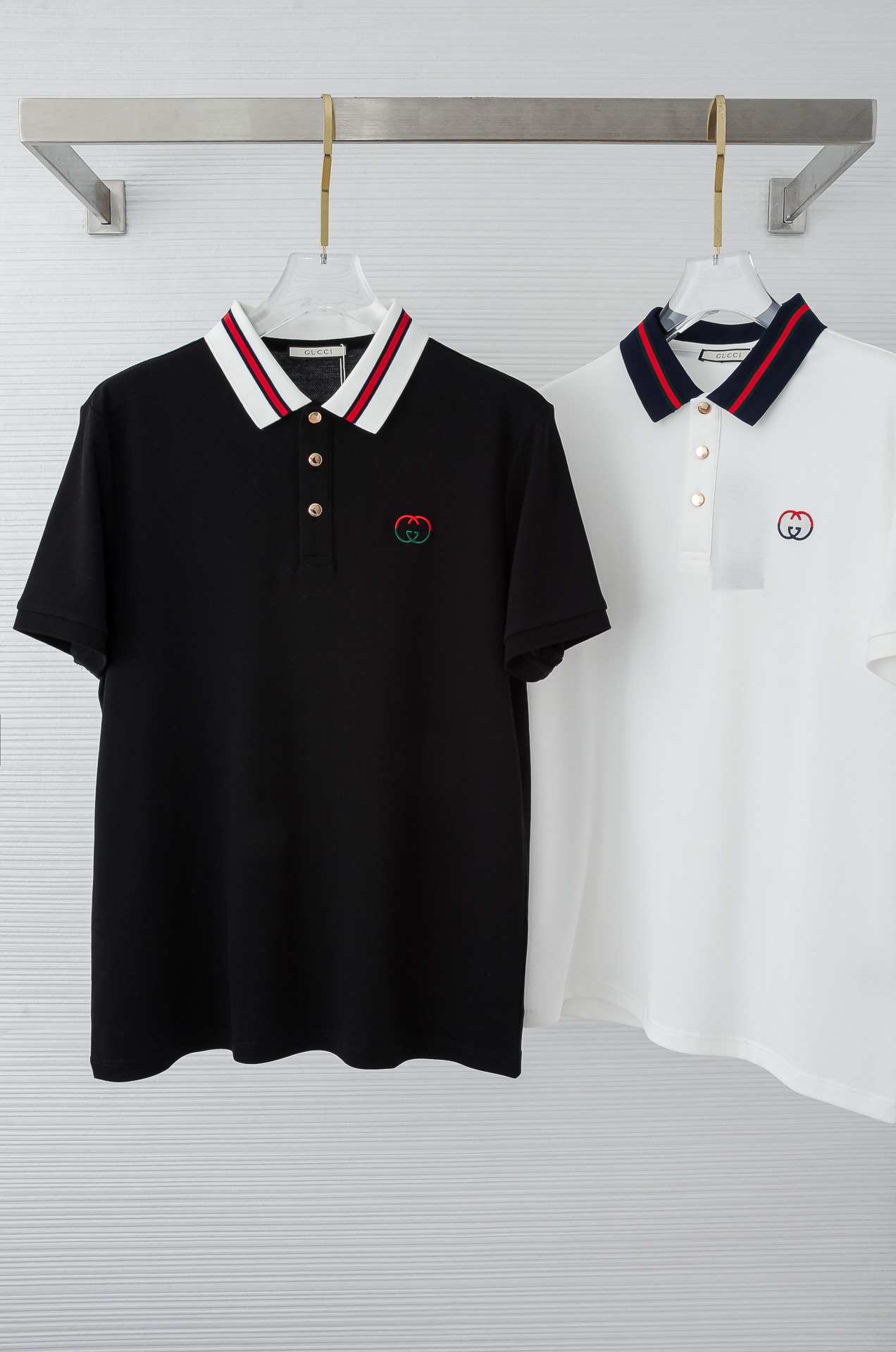     
 Gu# cci 古驰2025//男士商务休闲纯色翻领短袖POLO衫#客供进口100%珠地棉面