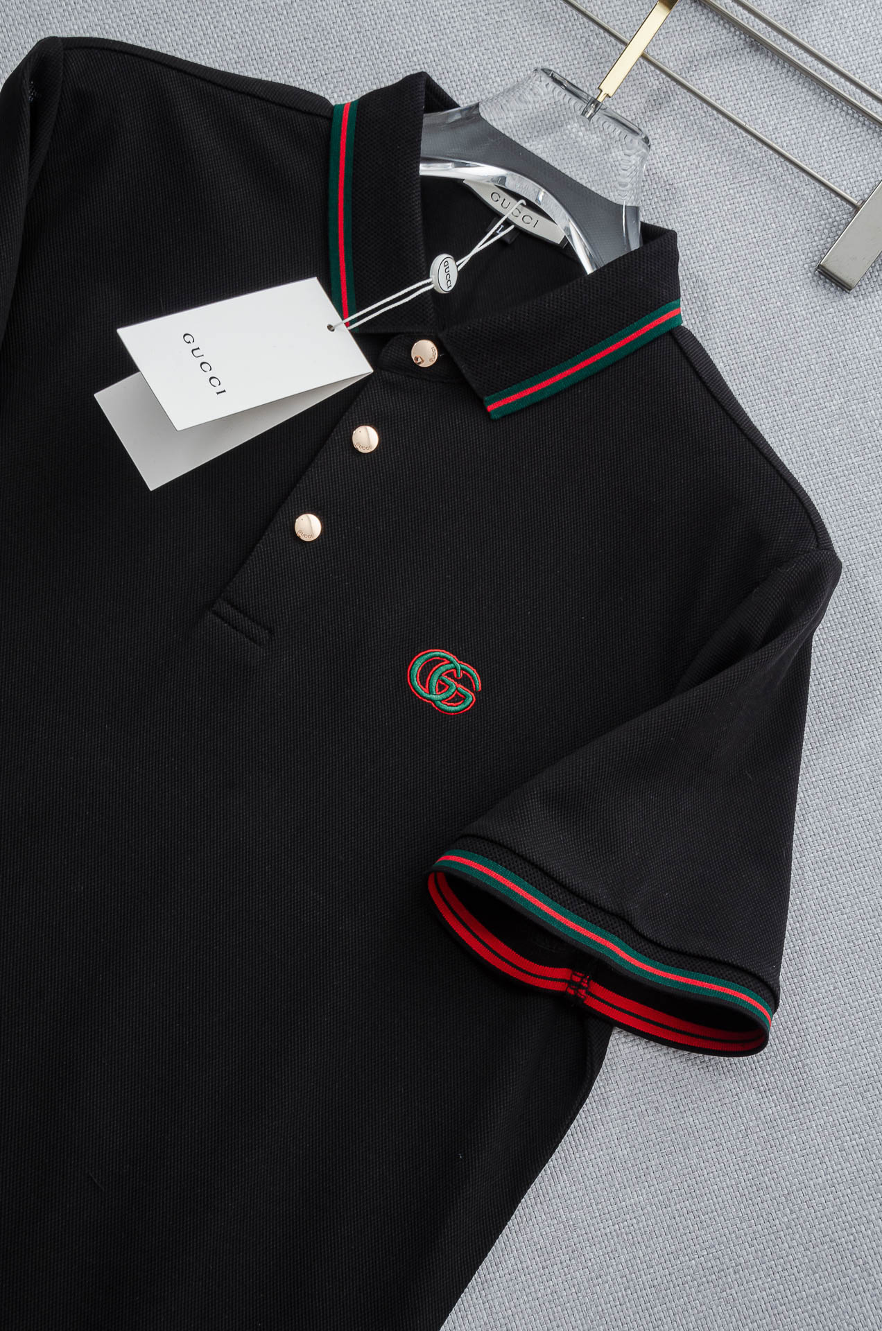 Gu# cci 古驰2025//男士商务休闲纯色翻领短袖POLO衫#客供进口100%珠地棉面料，甄选上等
