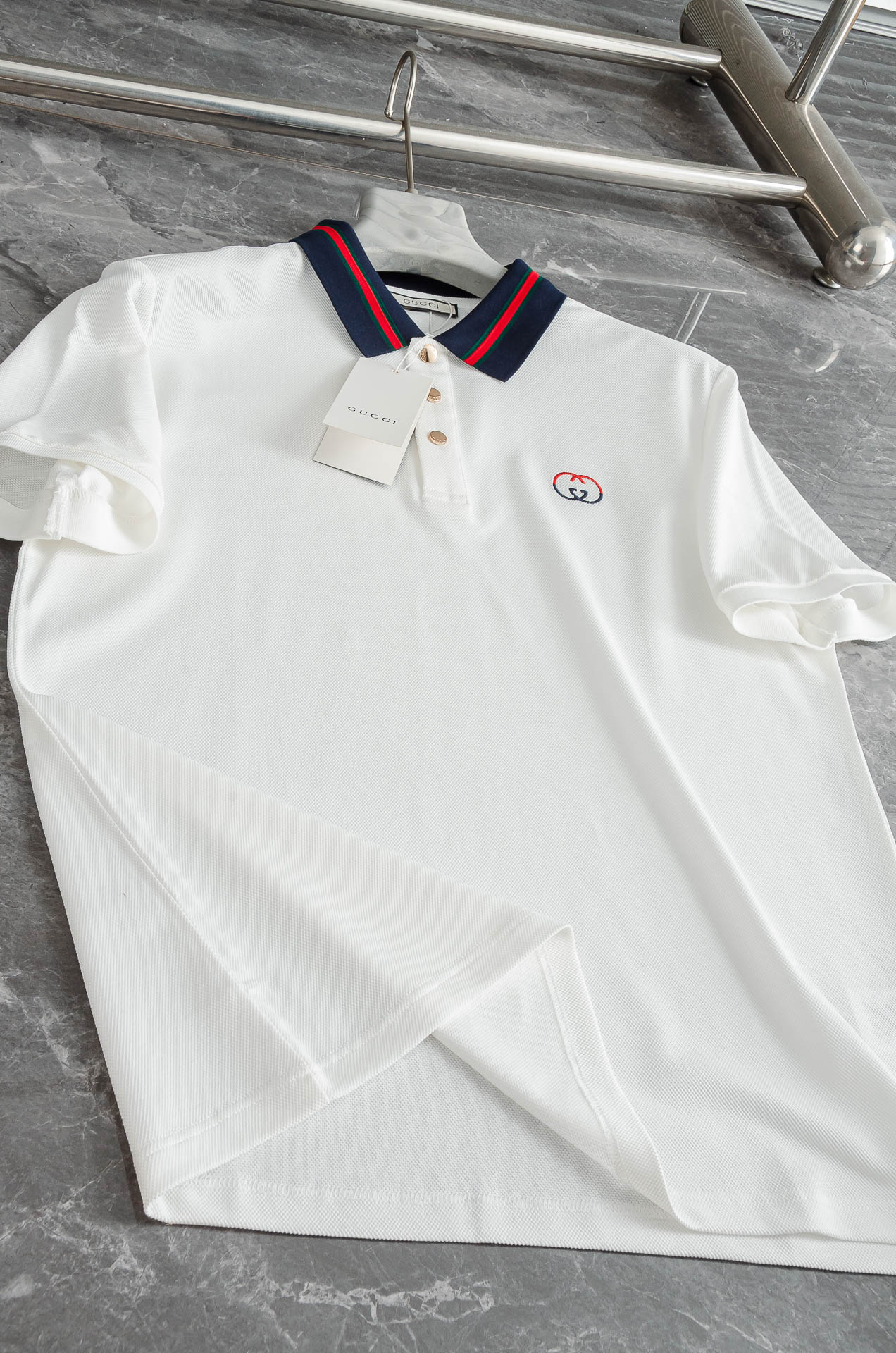 Gucc#*i. 古/驰2025//男士商务休闲纯色翻领短袖POLO衫#客供进口100%珠地棉面料，甄选