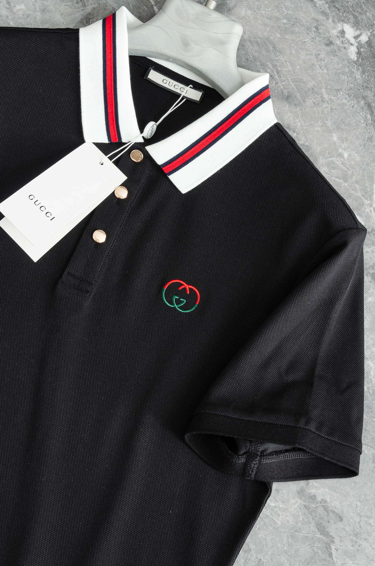 Gucc#*i. 古/驰2025//男士商务休闲纯色翻领短袖POLO衫#客供进口100%珠地棉面料，甄选