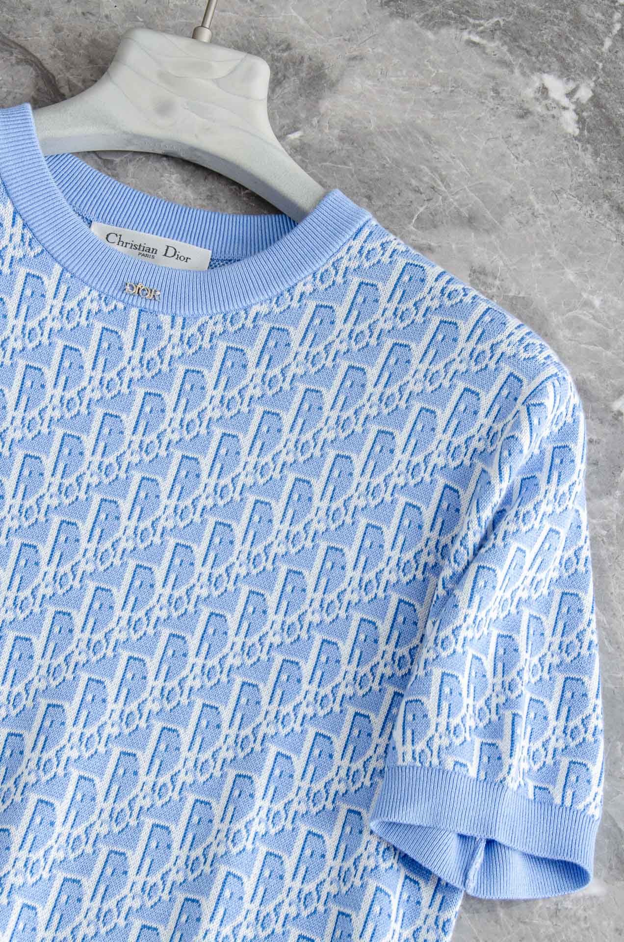 Di#or 迪奥2025SS横机织法100%长绒棉面料舒适透气男士圆领针织短袖T恤衫#贸易公司渠道稀出，