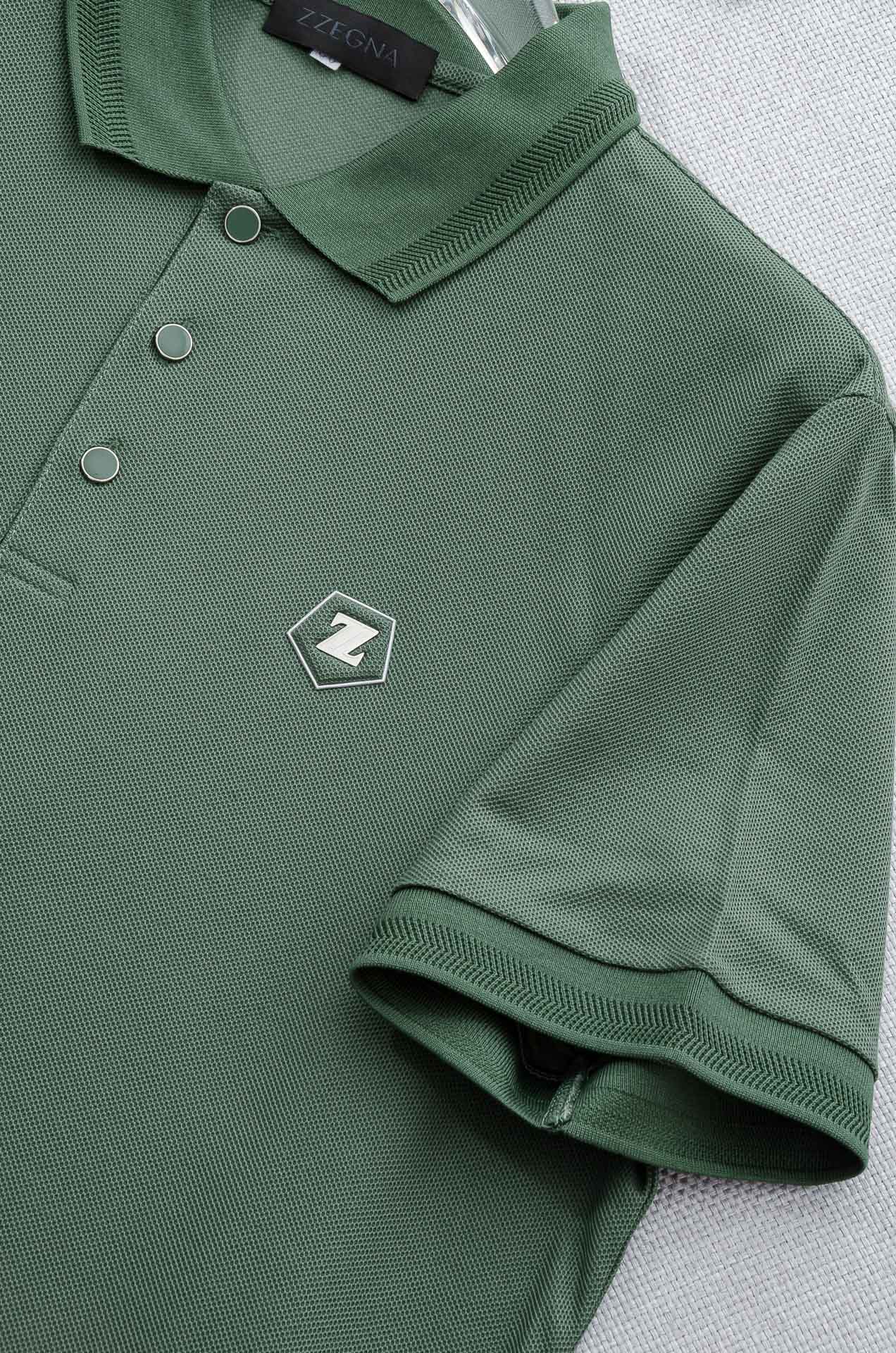 Zegna 杰尼亚2025SS六角蜂窝状珠地纹路肌理进口Pima匹马长绒棉（棉中贵族）定织罗纹领男士翻领