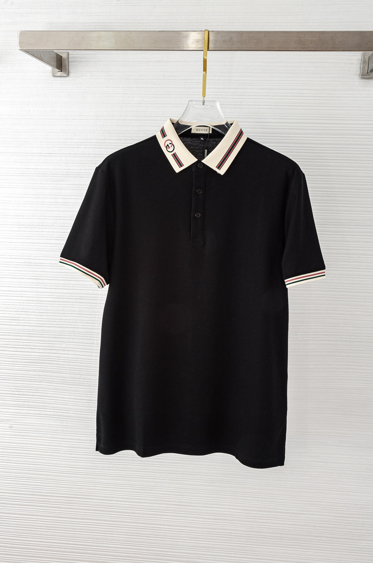 Gu#* cci 古/驰2025//男士商务休闲纯色翻领短袖POLO衫#客供进口100%珠地棉面料，甄选