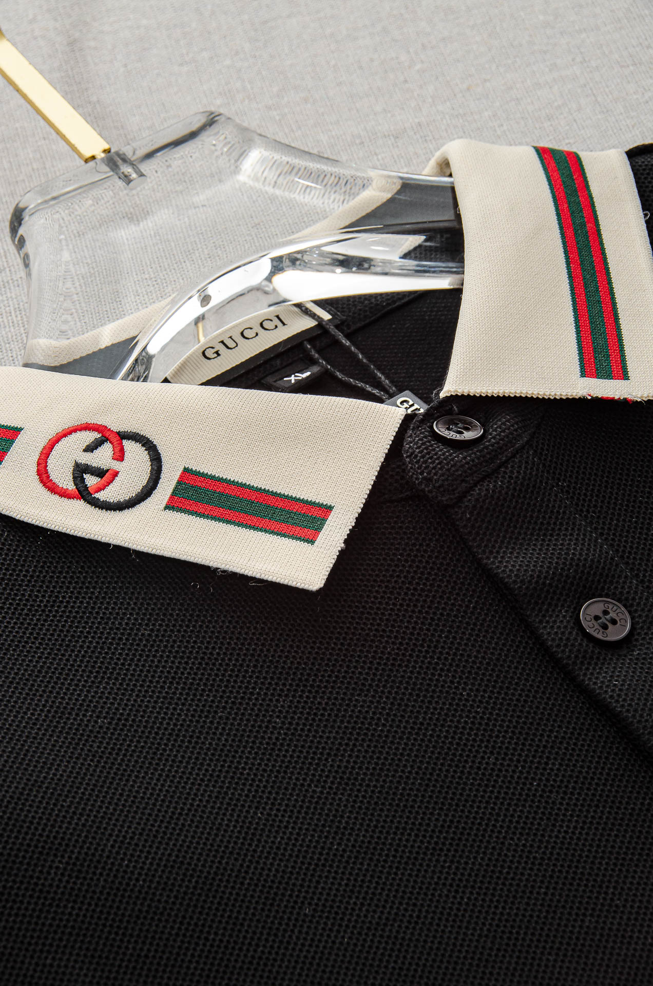 Gu#* cci 古/驰2025//男士商务休闲纯色翻领短袖POLO衫#客供进口100%珠地棉面料，甄选