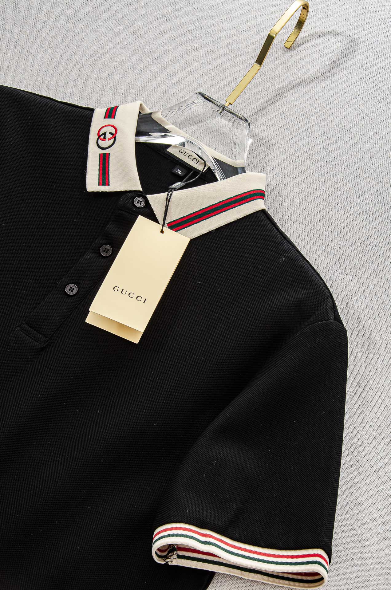 Gu#* cci 古/驰2025//男士商务休闲纯色翻领短袖POLO衫#客供进口100%珠地棉面料，甄选