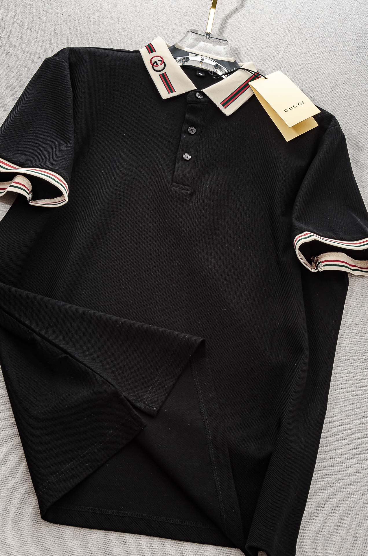 Gu#* cci 古/驰2025//男士商务休闲纯色翻领短袖POLO衫#客供进口100%珠地棉面料，甄选