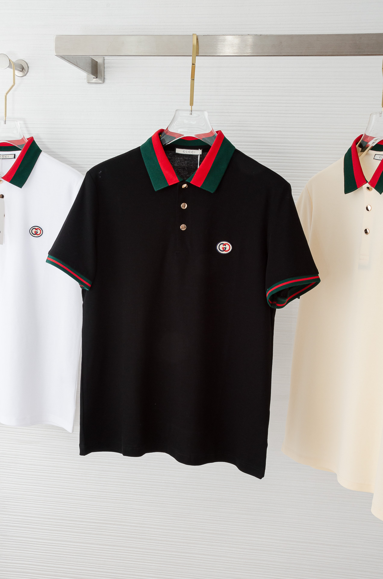 Gu#* cci 古/驰2025//男士商务休闲纯色翻领短袖POLO衫#客供进口100%珠地棉面料，甄选