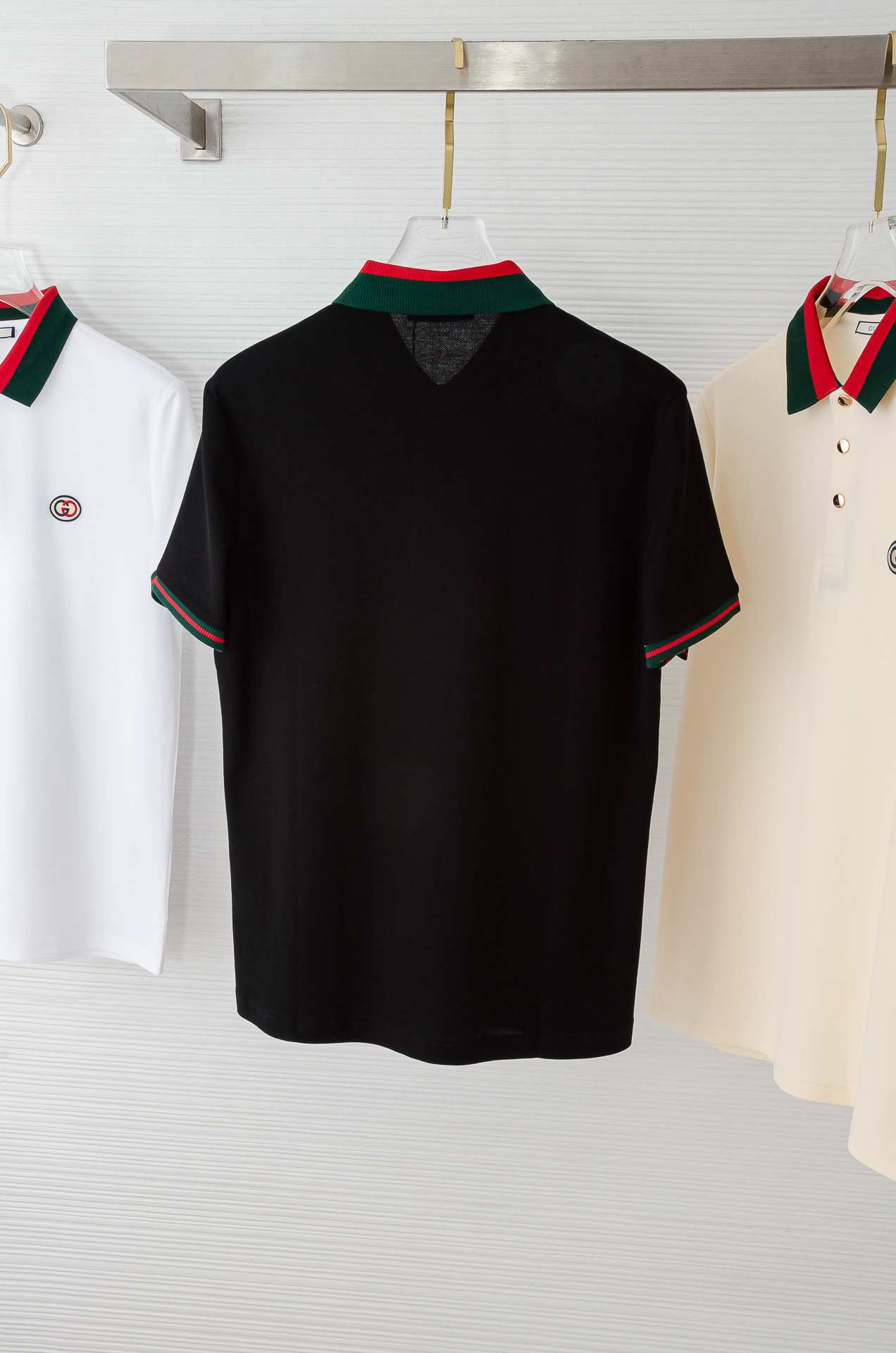 Gu#* cci 古/驰2025//男士商务休闲纯色翻领短袖POLO衫#客供进口100%珠地棉面料，甄选