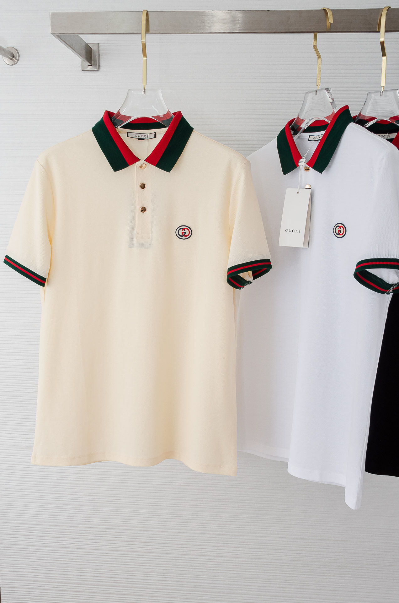 Gu#* cci 古/驰2025//男士商务休闲纯色翻领短袖POLO衫#客供进口100%珠地棉面料，甄选