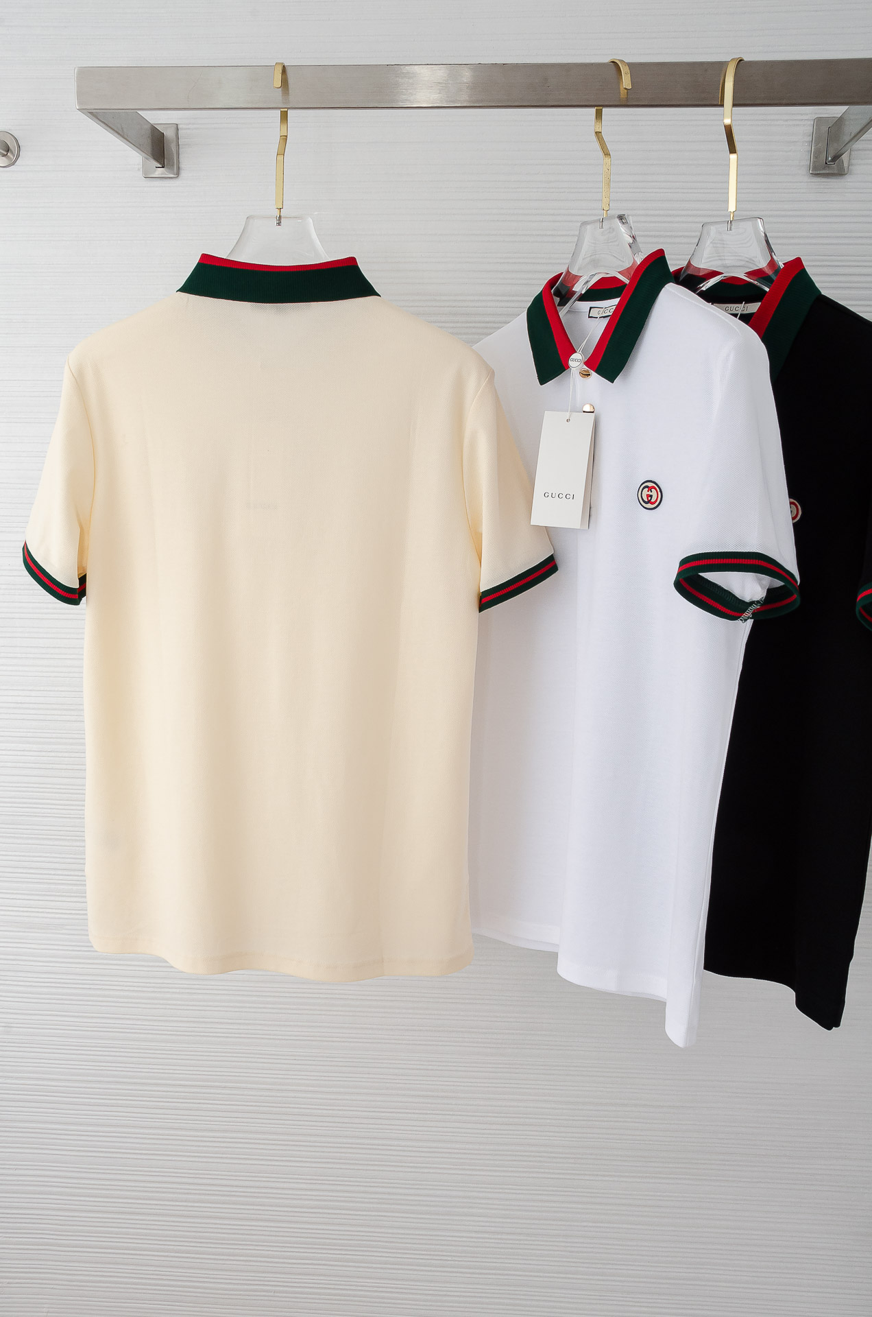 Gu#* cci 古/驰2025//男士商务休闲纯色翻领短袖POLO衫#客供进口100%珠地棉面料，甄选