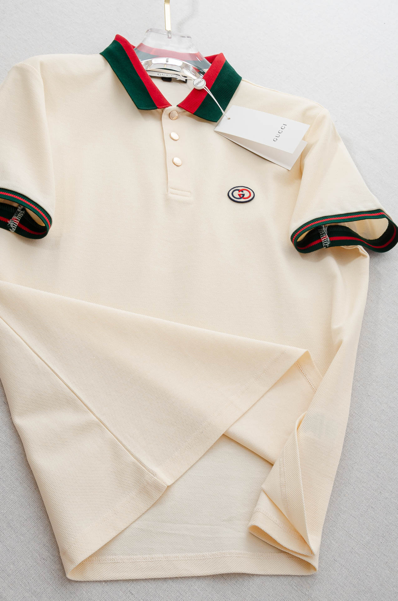 Gu#* cci 古/驰2025//男士商务休闲纯色翻领短袖POLO衫#客供进口100%珠地棉面料，甄选