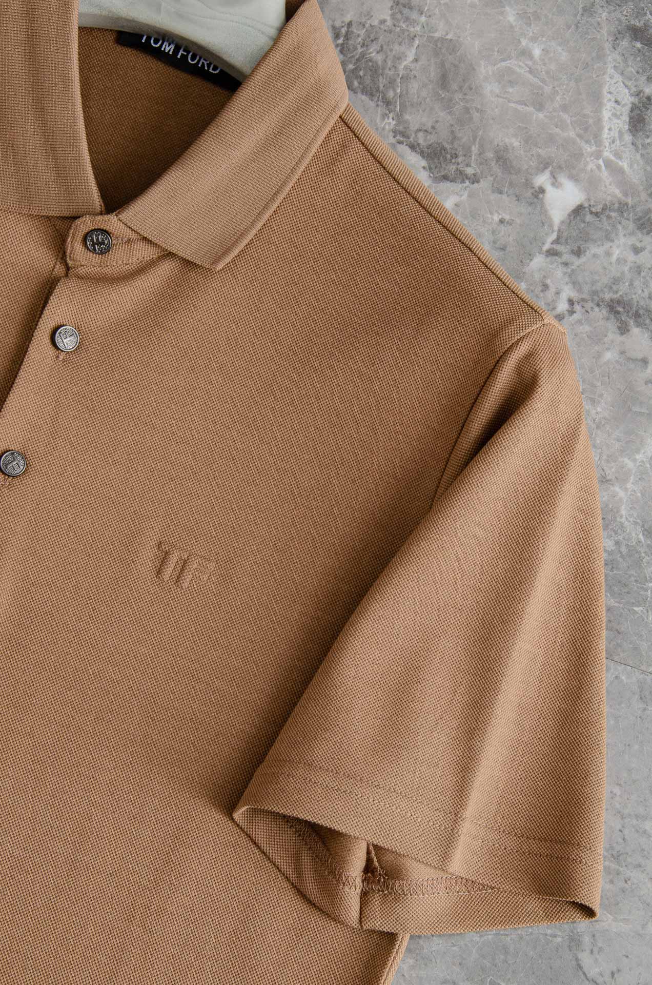 TF 2025SS客供精梳棉+再生纤维素纤维网眼珠地丝光处理丝滑透气凉爽定织翻领男士商务休闲短袖POLO