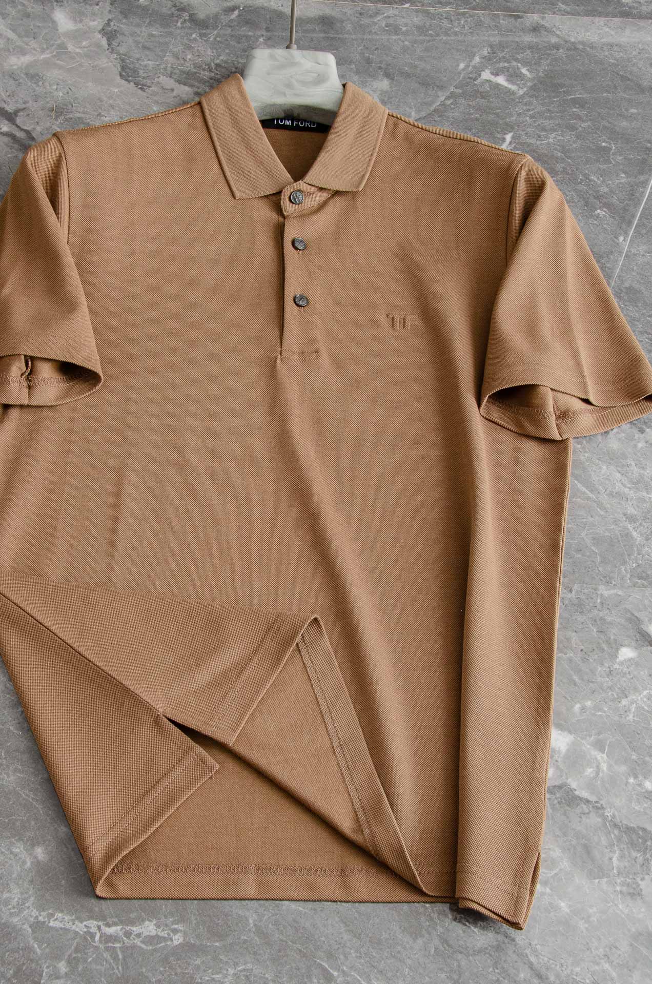 TF 2025SS客供精梳棉+再生纤维素纤维网眼珠地丝光处理丝滑透气凉爽定织翻领男士商务休闲短袖POLO