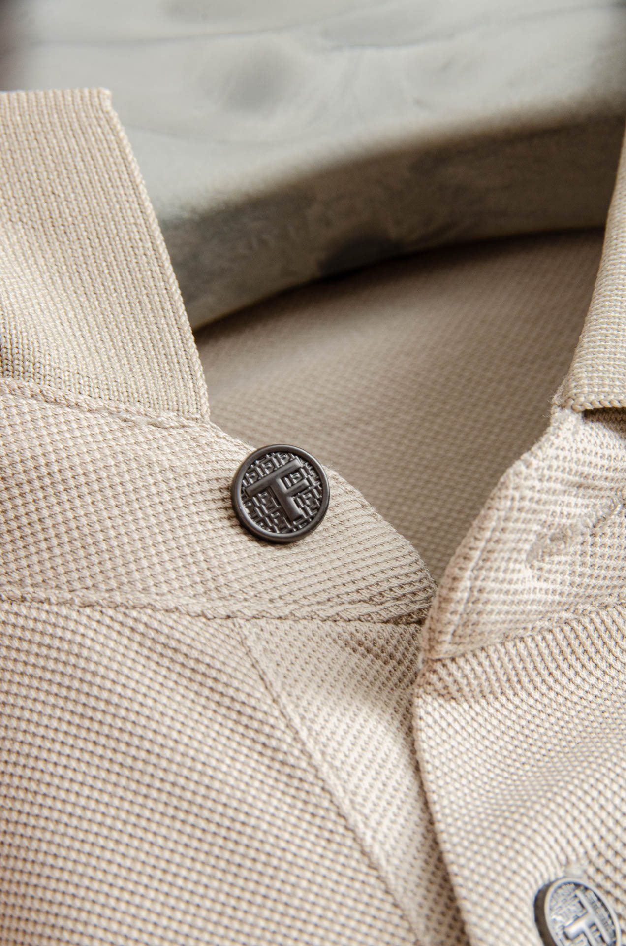 TF 2025SS客供精梳棉+再生纤维素纤维网眼珠地丝光处理丝滑透气凉爽定织翻领男士商务休闲短袖POLO