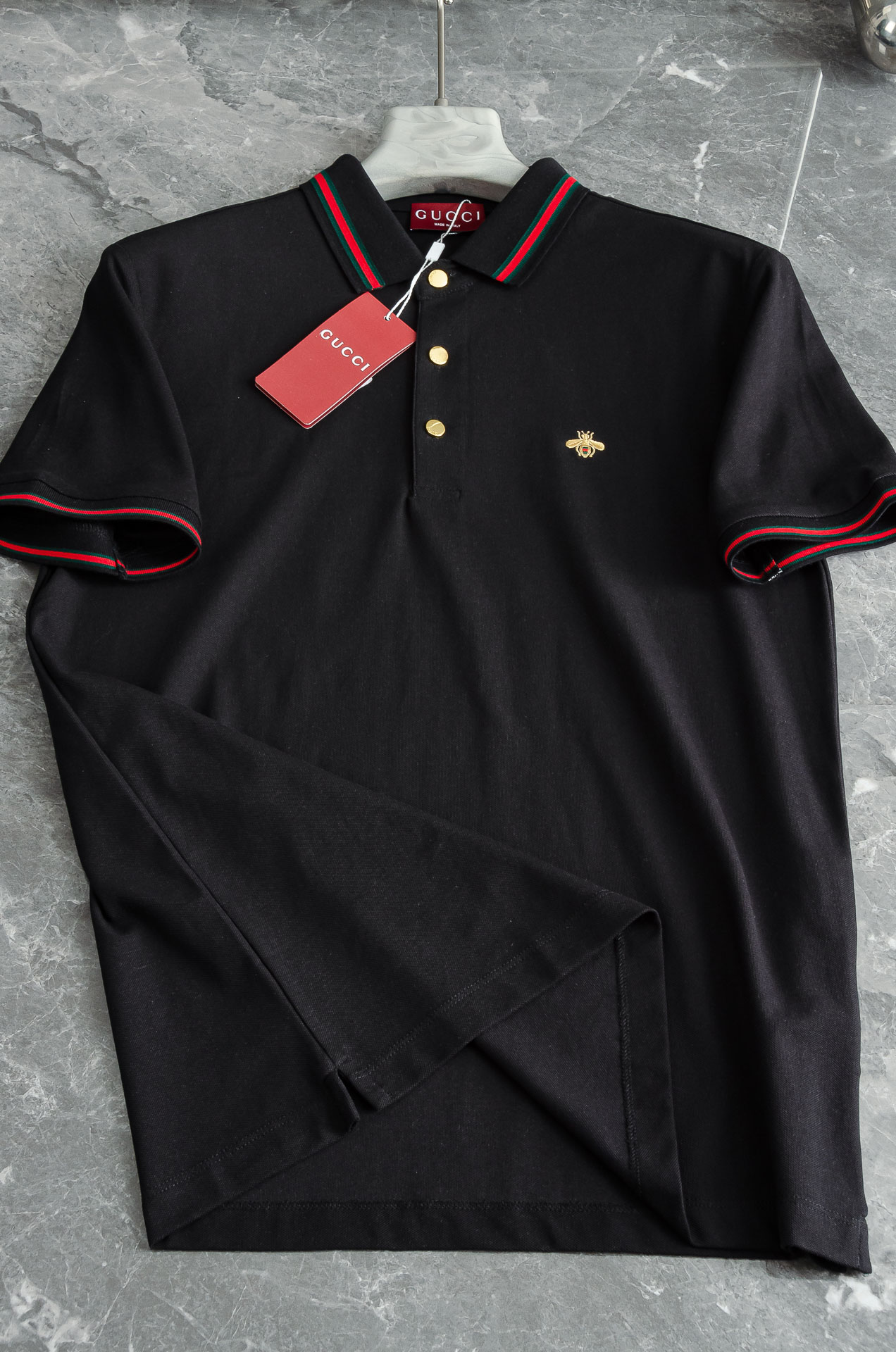   
 Gucc*i. 古驰2025//男士商务休闲纯色翻领短袖POLO衫#客供进口100%珠地棉面料，