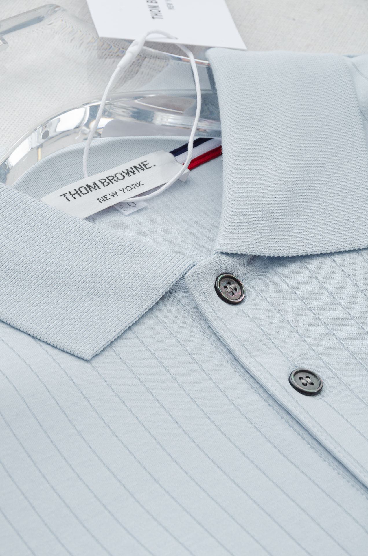 TB -2025ss 会呼吸的面料100%匹马棉胸前标志性装饰竖条纹肌理感男士翻领短袖T恤衫#面料精选生