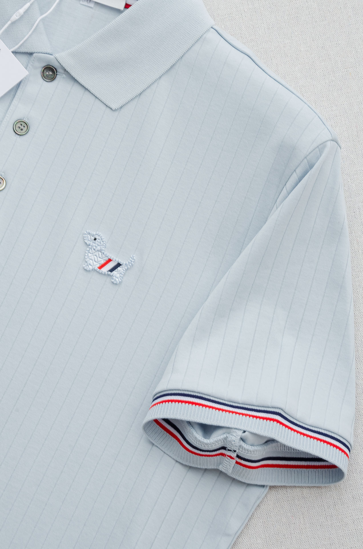 TB -2025ss 会呼吸的面料100%匹马棉胸前标志性装饰竖条纹肌理感男士翻领短袖T恤衫#面料精选生