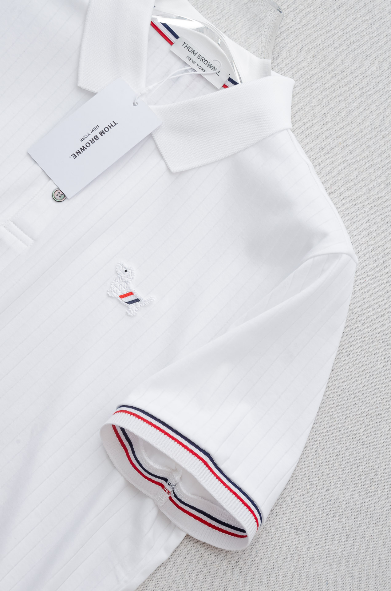 TB -2025ss 会呼吸的面料100%匹马棉胸前标志性装饰竖条纹肌理感男士翻领短袖T恤衫#面料精选生