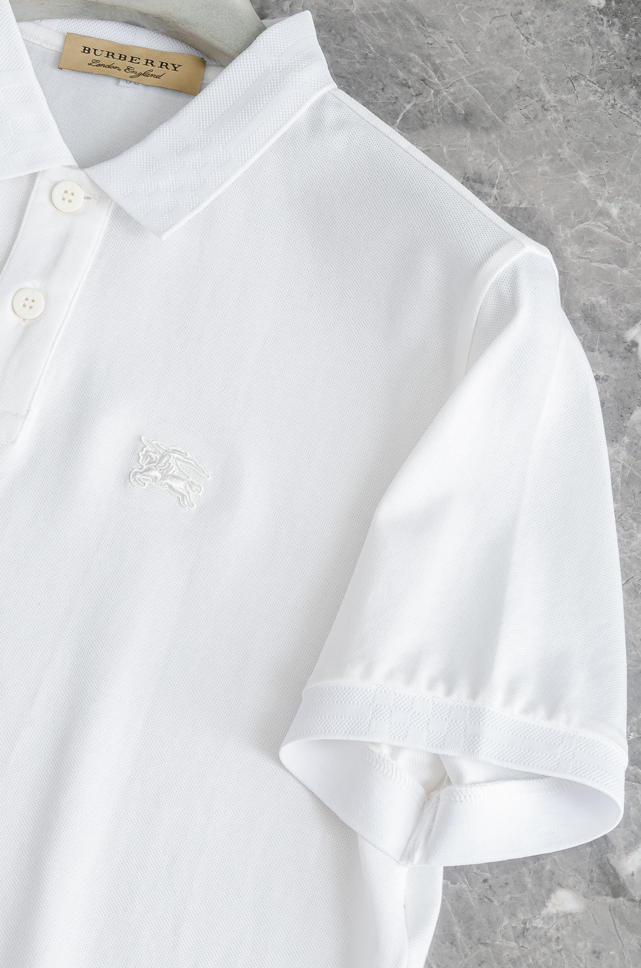 BURBER*RY 巴宝莉25SS春夏新款网眼珠地液氨处理工艺Polo衫，男士经典条纹撞色翻领商务休闲短