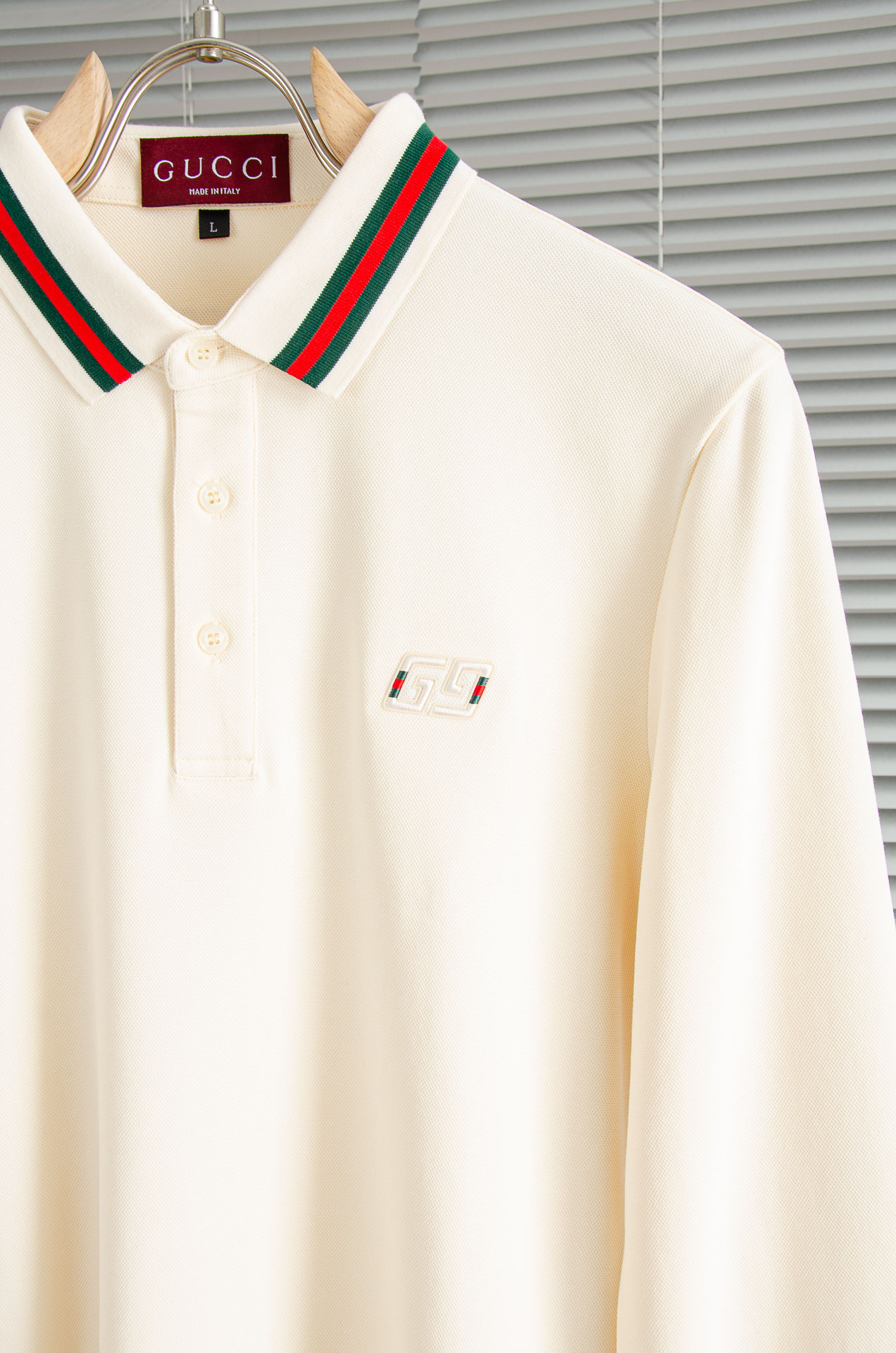 GU#CCI 2026FW新品 轻奢男士翻领长袖T恤衫#精选客供进口100%棉采用高密度工艺打造而成，手