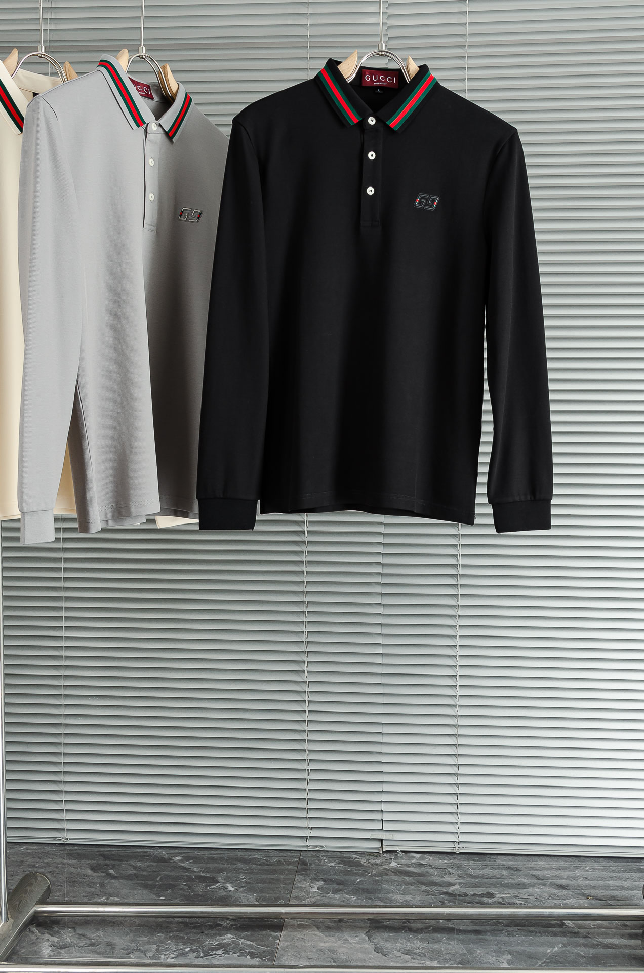 GU#CCI 2026FW新品 轻奢男士翻领长袖T恤衫#精选客供进口100%棉采用高密度工艺打造而成，手