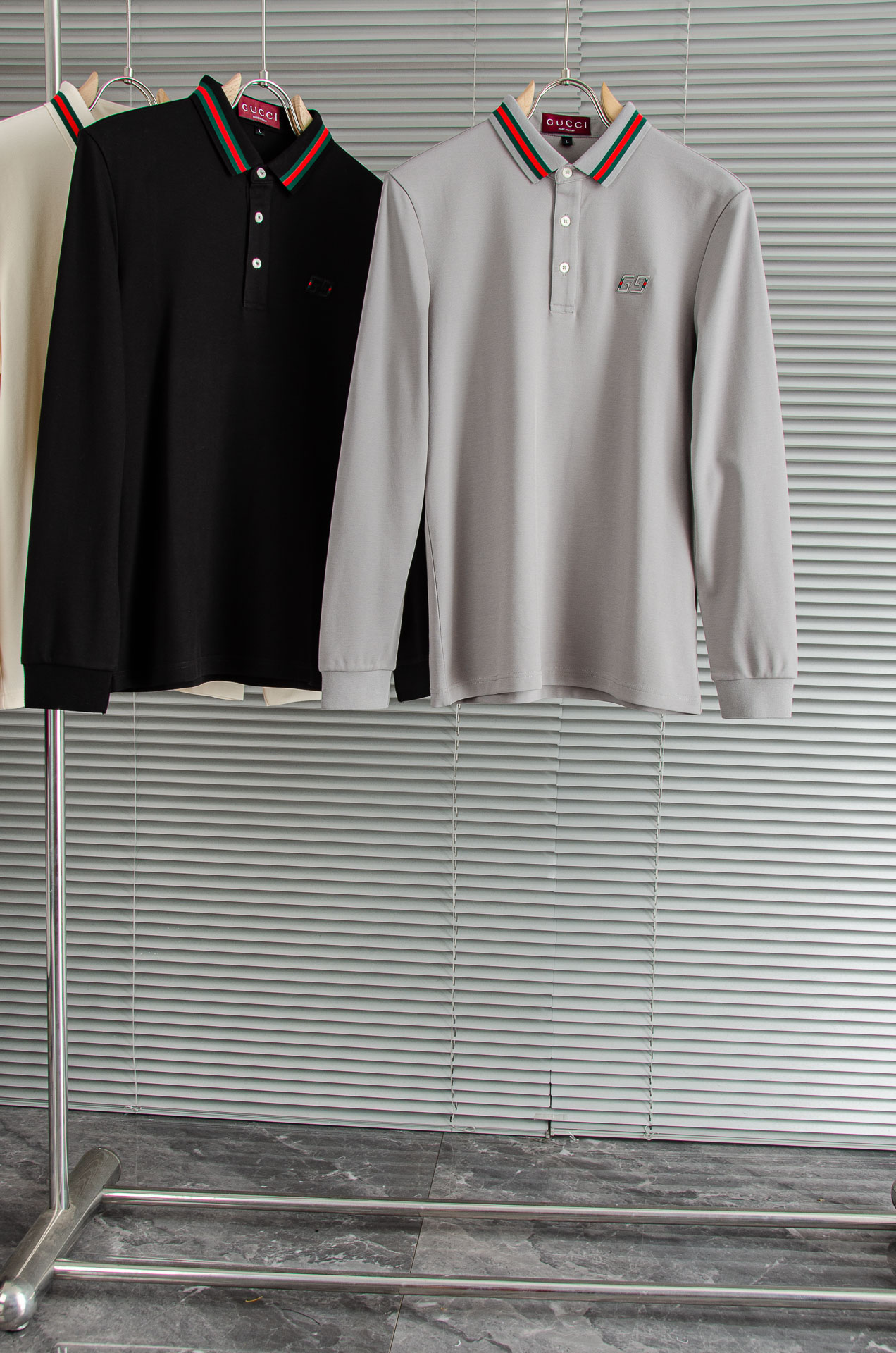 GU#CCI 2026FW新品 轻奢男士翻领长袖T恤衫#精选客供进口100%棉采用高密度工艺打造而成，手