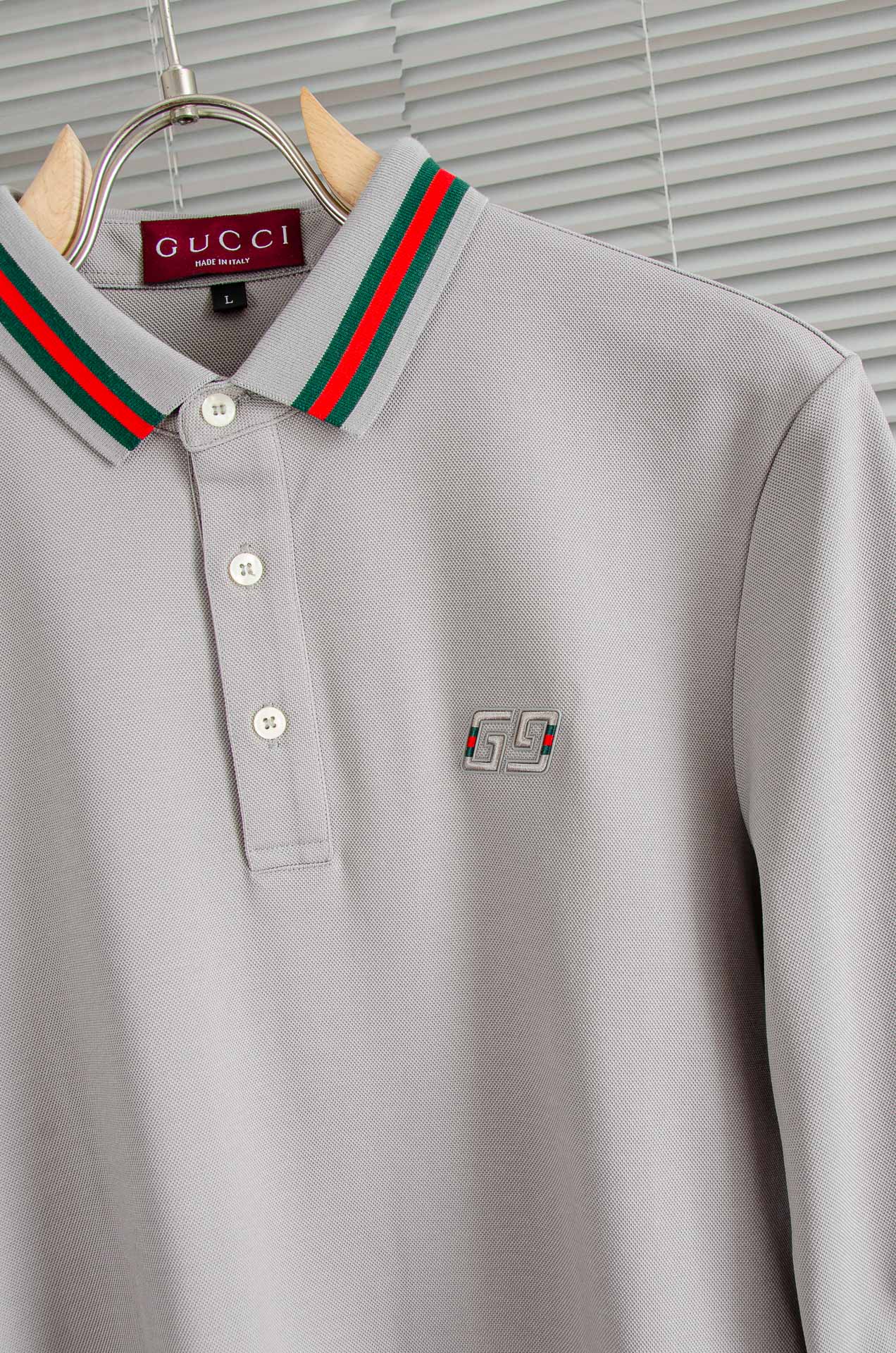 GU#CCI 2026FW新品 轻奢男士翻领长袖T恤衫#精选客供进口100%棉采用高密度工艺打造而成，手