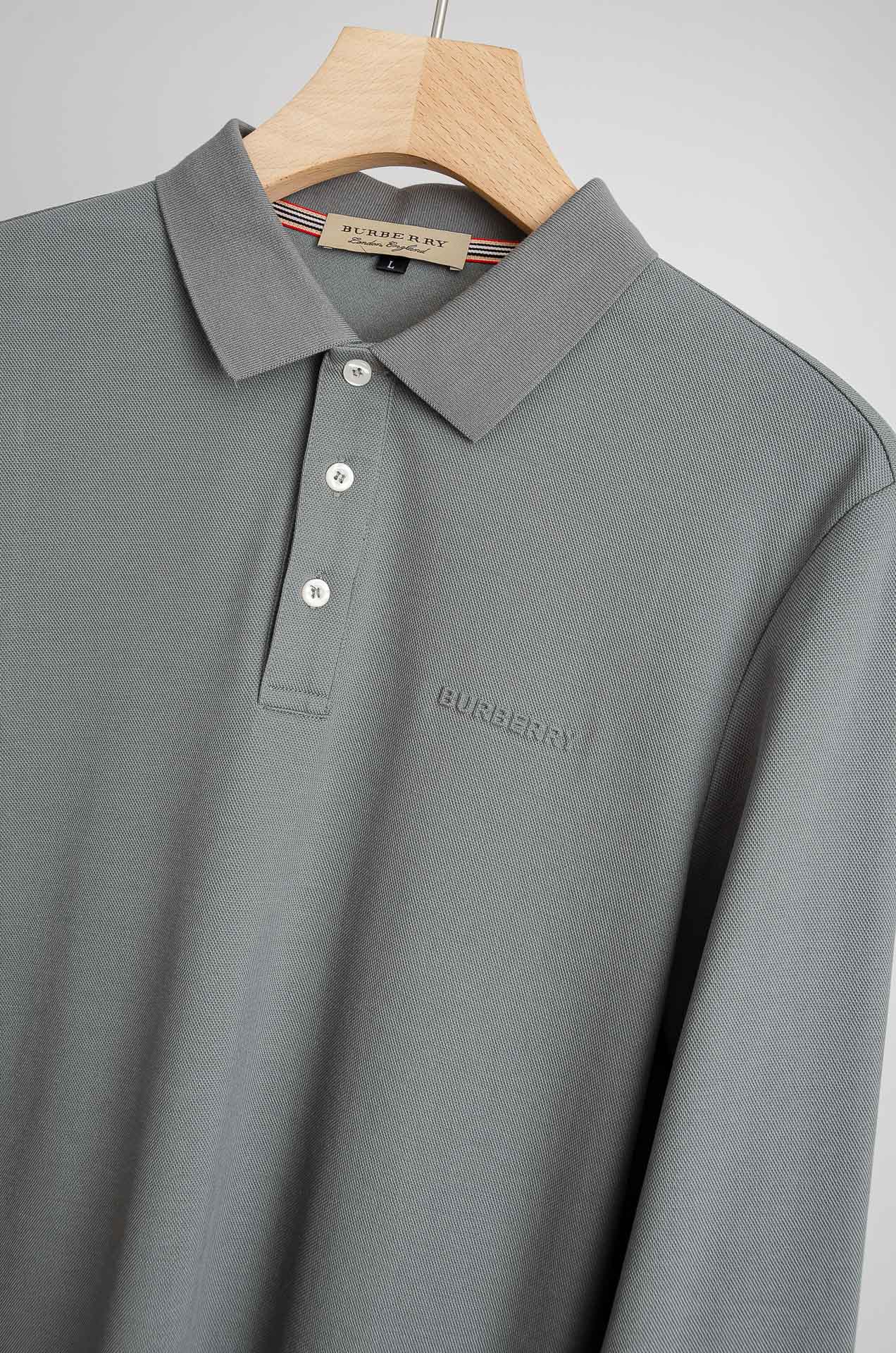 ☀️☀️ BURB*ERRY 巴宝/莉2025FW新品 轻奢男士翻领长袖T恤衫#精选客供进口100%棉采