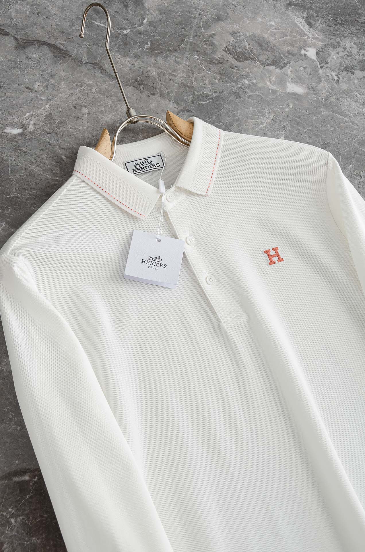 HER#MES爱马＊仕2025FW秋冬新品 轻奢男士翻领长袖T恤衫#精选客供进口100%棉采用高密度工艺