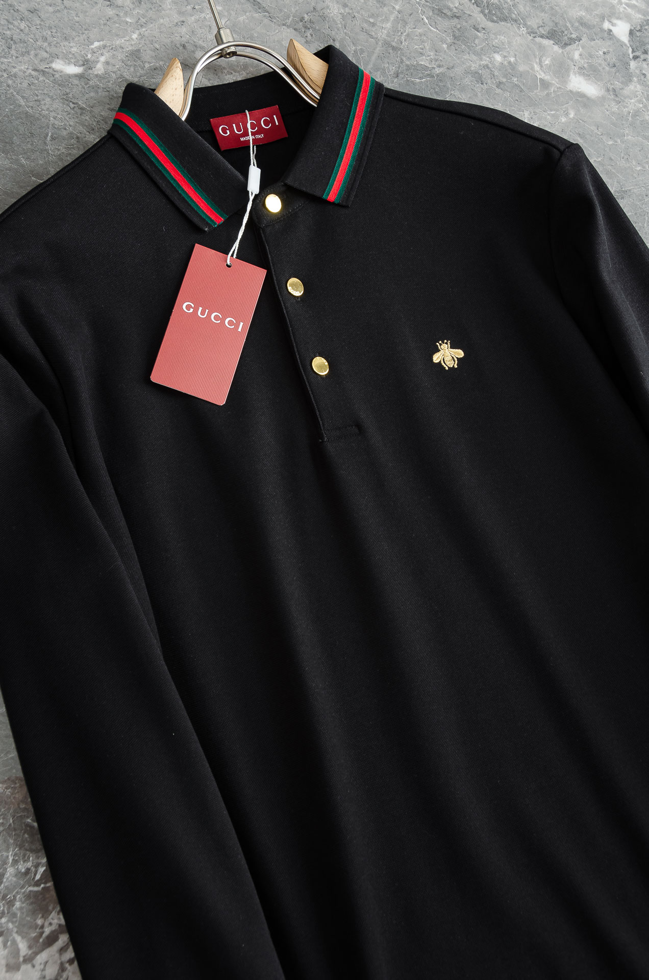 GUC/*CI古＊驰2026FW秋冬新品 轻奢男士翻领长袖T恤衫#精选客供进口100%棉采用高密度工艺打