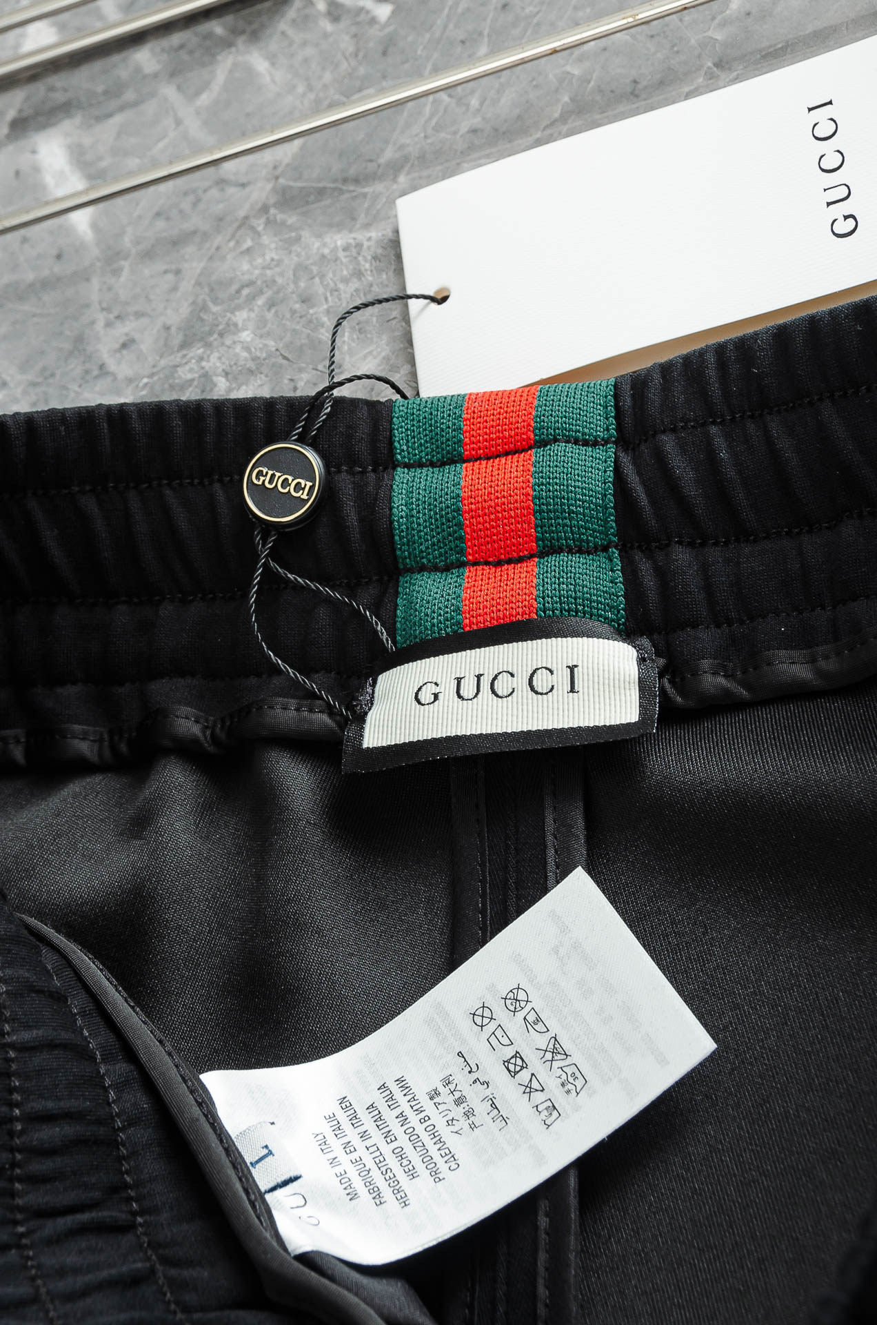Gucci古驰26FW最新款精梳棉混纺挺括有型自带筋骨感抗皱性极强四面弹力包容性好弹力松紧腰搭配抽绳设计