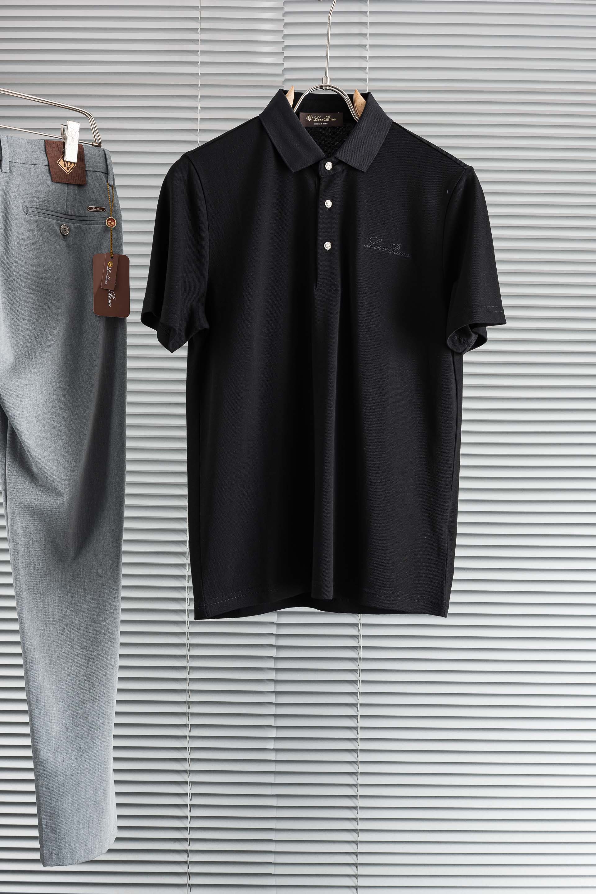 Loro Piana2026SS客供精梳棉+再生纤维素纤维网眼珠地丝光处理丝滑透气凉爽定织翻领男士商务休