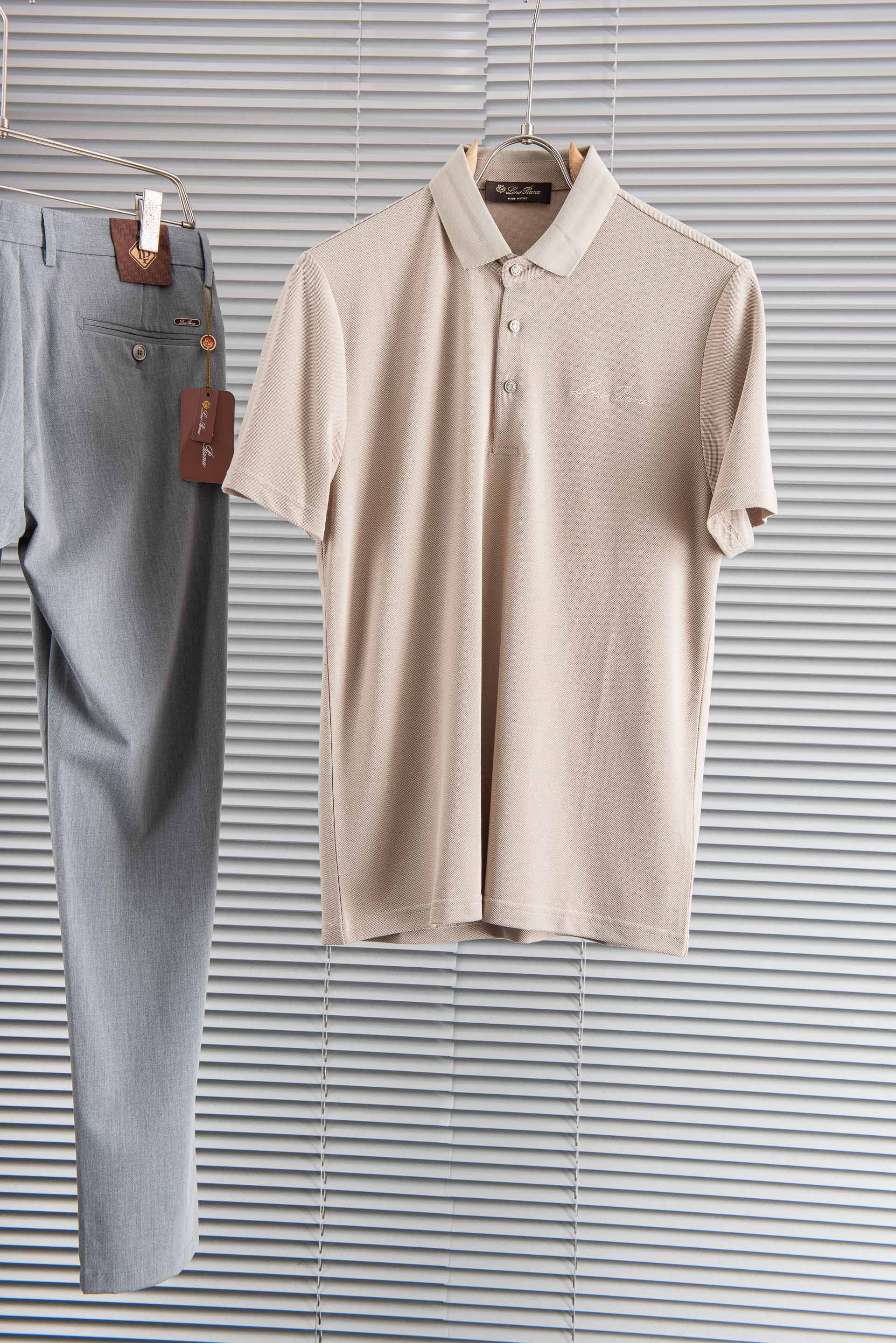 Loro Piana2026SS客供精梳棉+再生纤维素纤维网眼珠地丝光处理丝滑透气凉爽定织翻领男士商务休