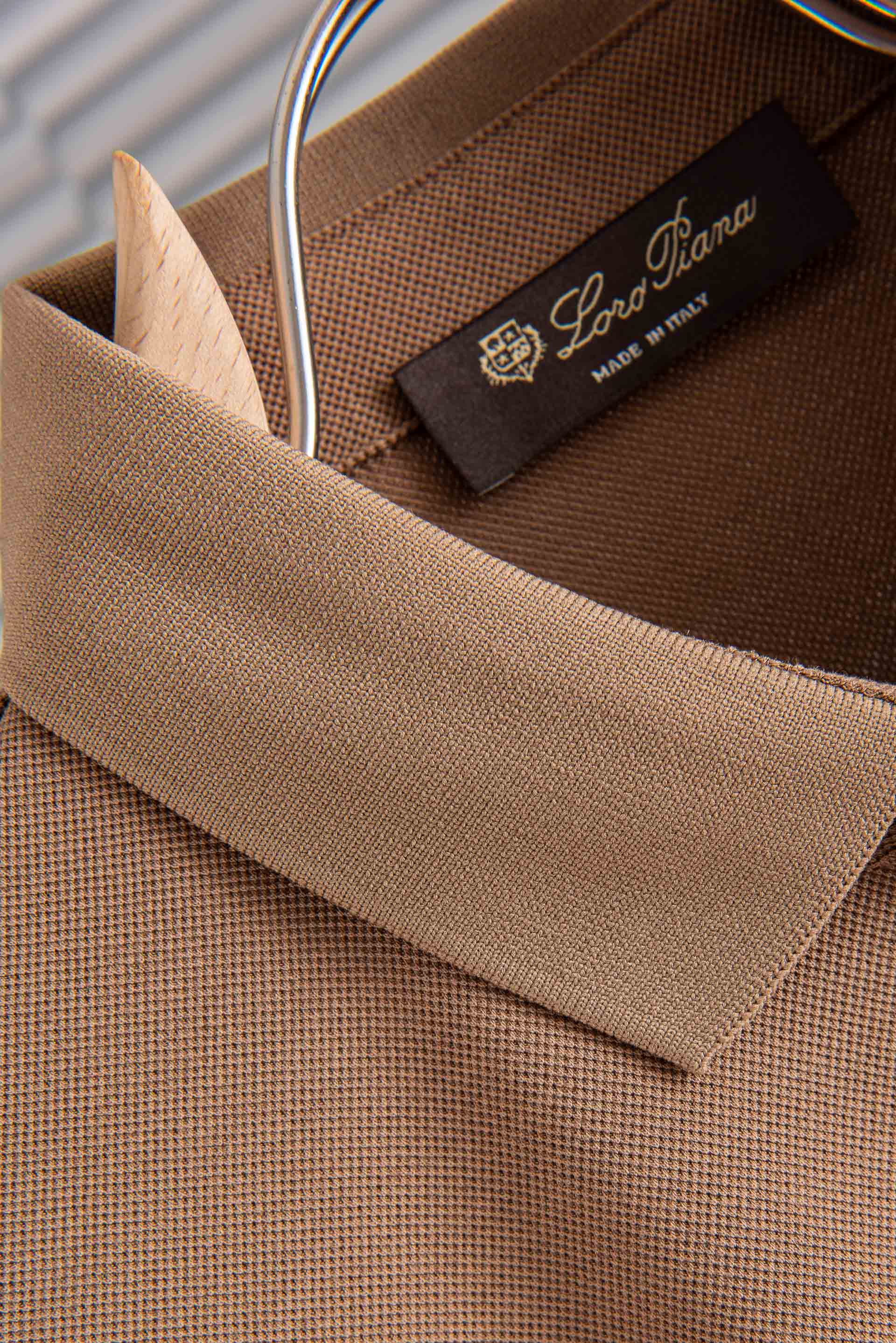 Loro Piana2026SS客供精梳棉+再生纤维素纤维网眼珠地丝光处理丝滑透气凉爽定织翻领男士商务休