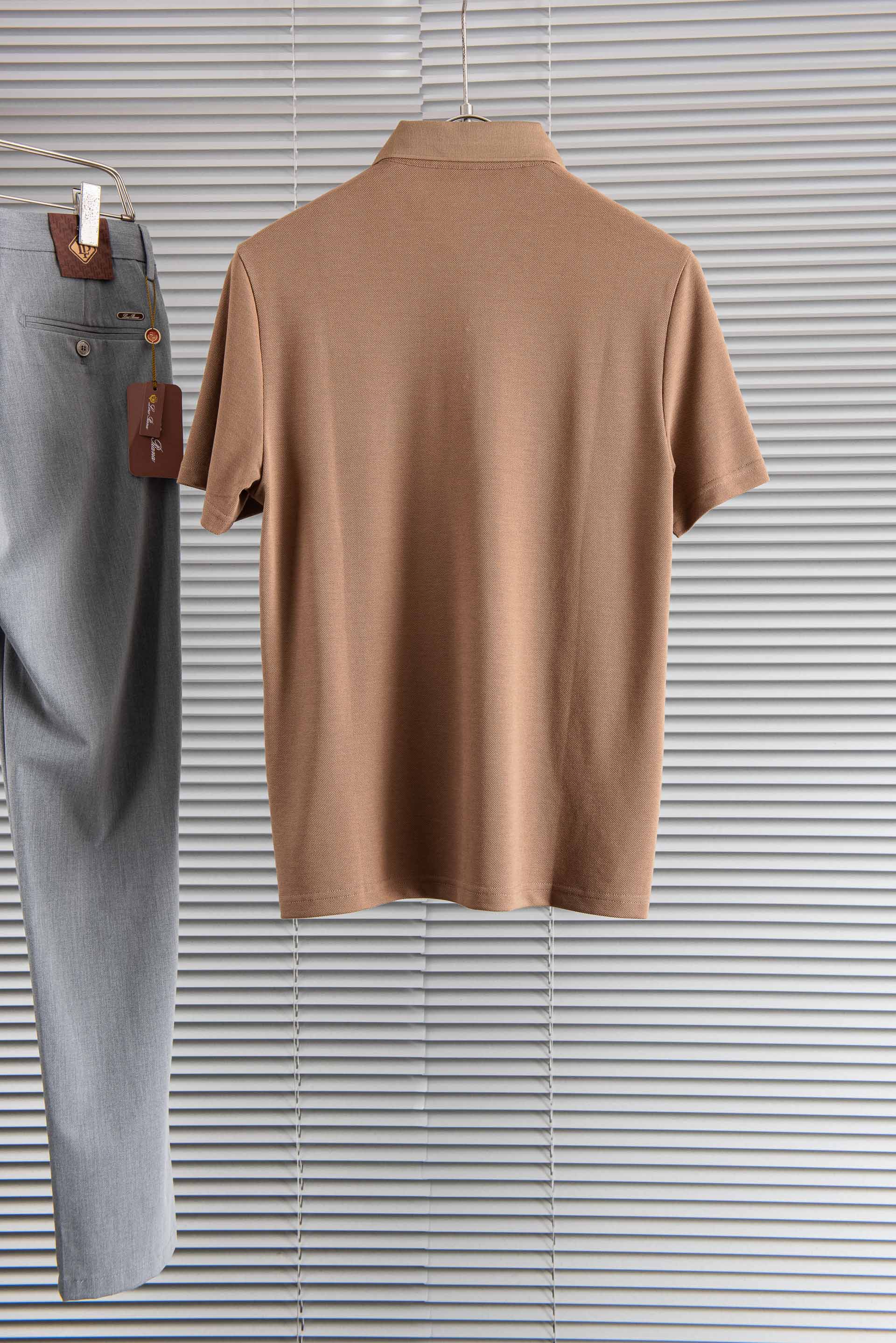 Loro Piana2026SS客供精梳棉+再生纤维素纤维网眼珠地丝光处理丝滑透气凉爽定织翻领男士商务休