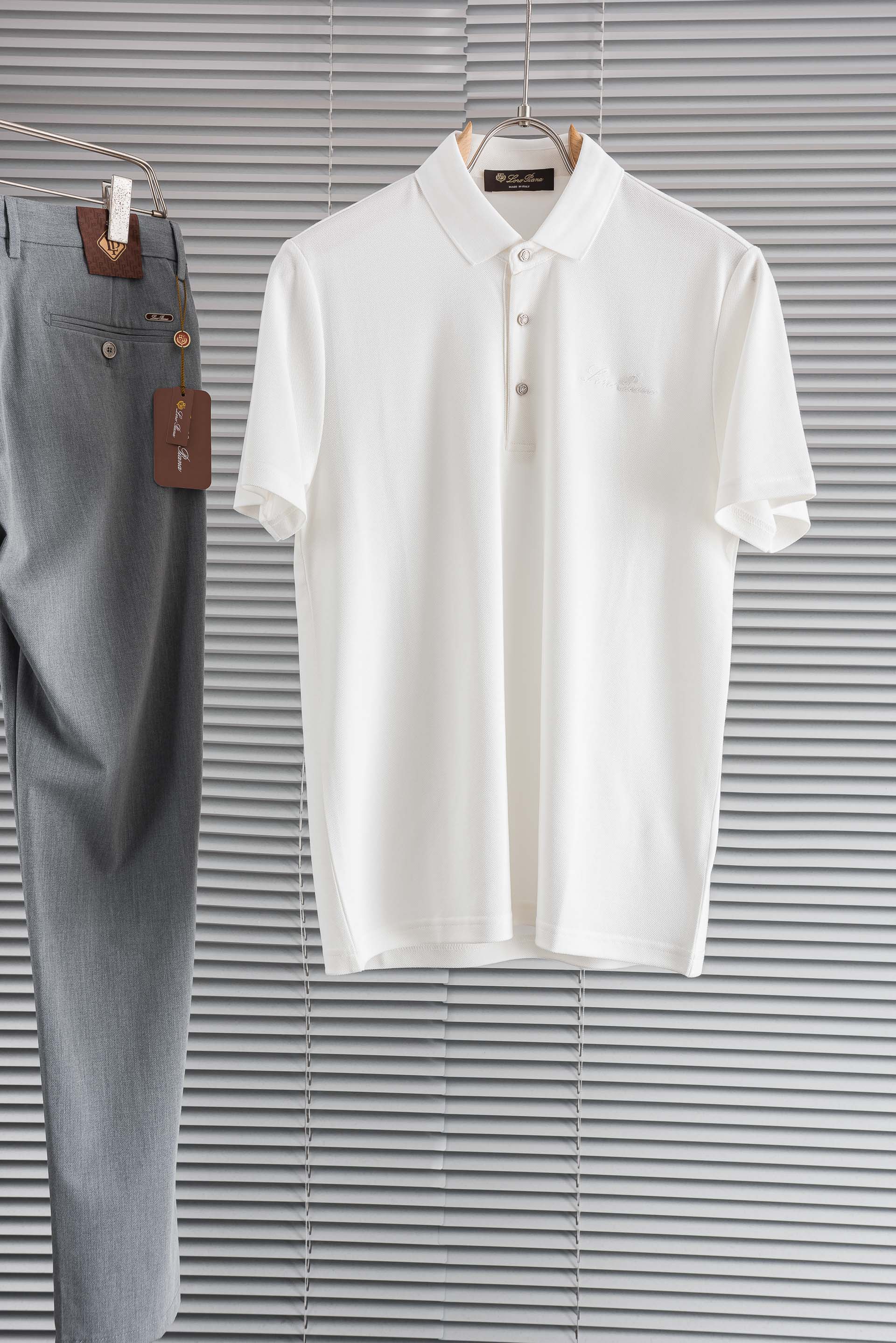 Loro Piana2026SS客供精梳棉+再生纤维素纤维网眼珠地丝光处理丝滑透气凉爽定织翻领男士商务休