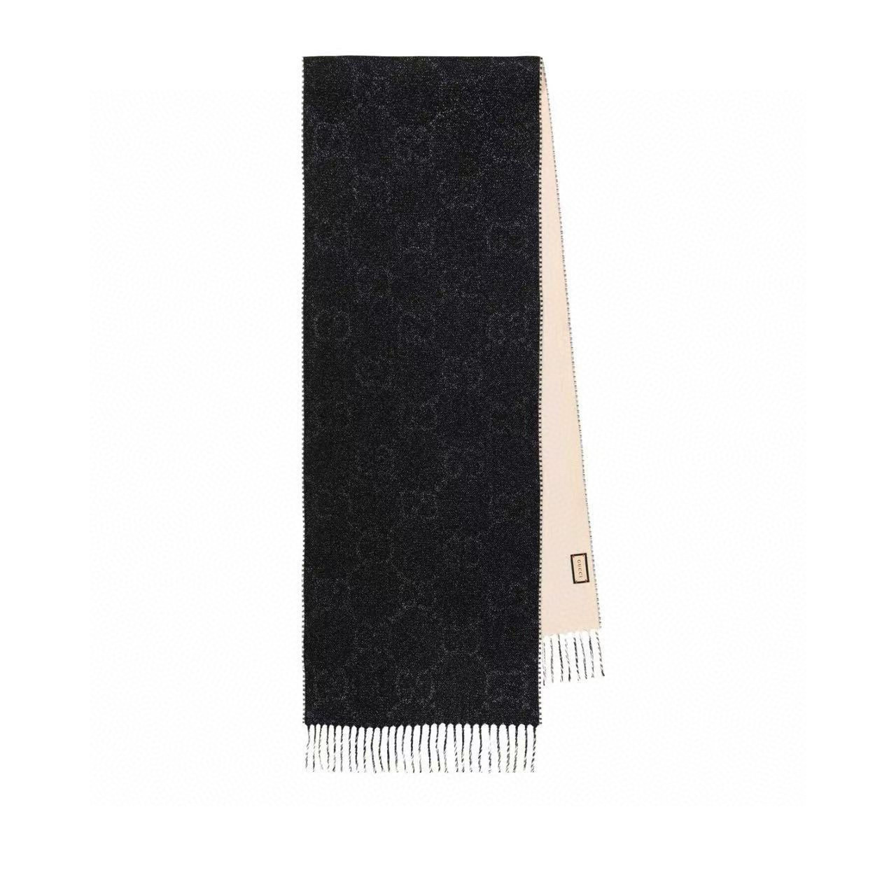 Elegant Black and White GG Wool Scarf with Signature Floral Pattern - 图片 9