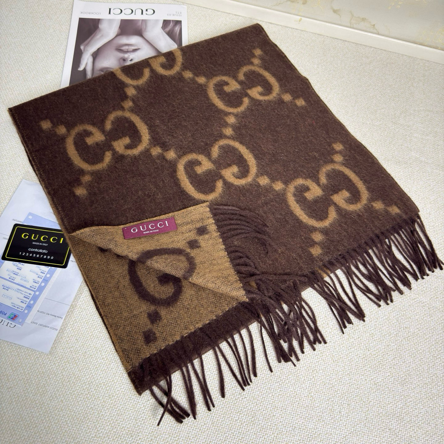 🆕Gucci大G双面羊绒围巾 Size：45*200cm 100%羊绒G家难得纯羊绒出品！超洋气大G提花
