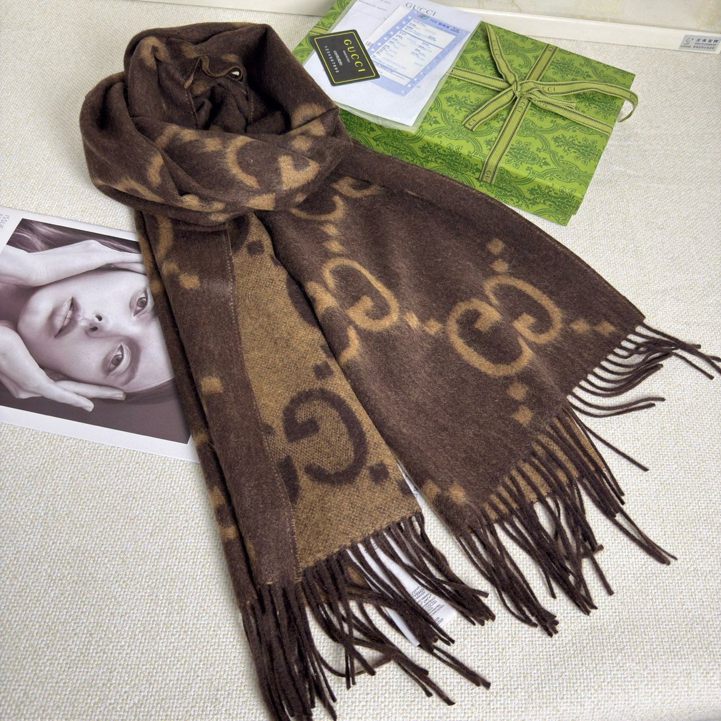 🆕Gucci大G双面羊绒围巾 Size：45*200cm 100%羊绒G家难得纯羊绒出品！超洋气大G提花