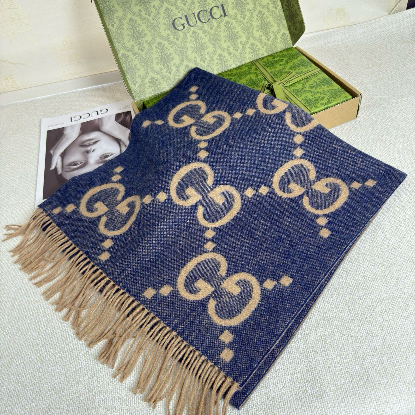 🆕Gucci大G双面羊绒围巾 Size：45*200cm 100%羊绒G家难得纯羊绒出品！超洋气大G提花