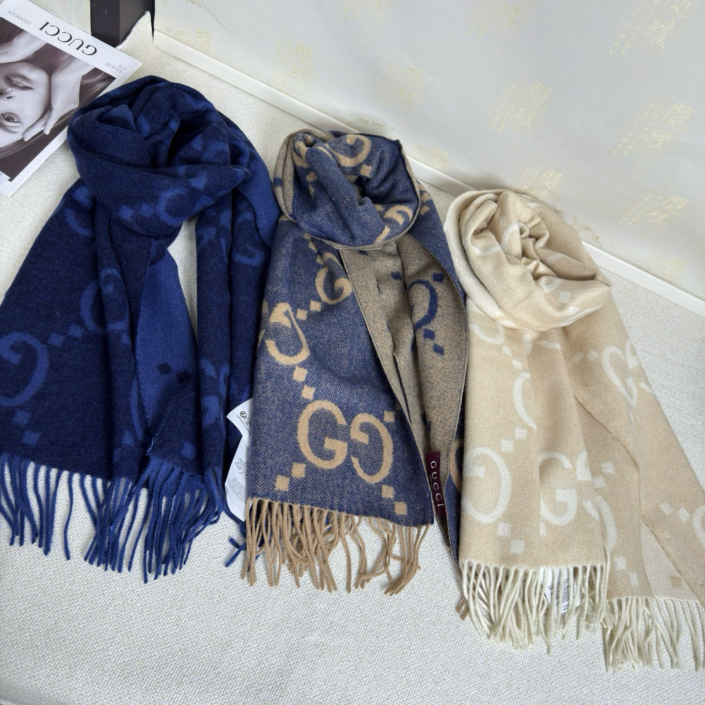 🆕Gucci大G双面羊绒围巾 Size：45*200cm 100%羊绒G家难得纯羊绒出品！超洋气大G提花