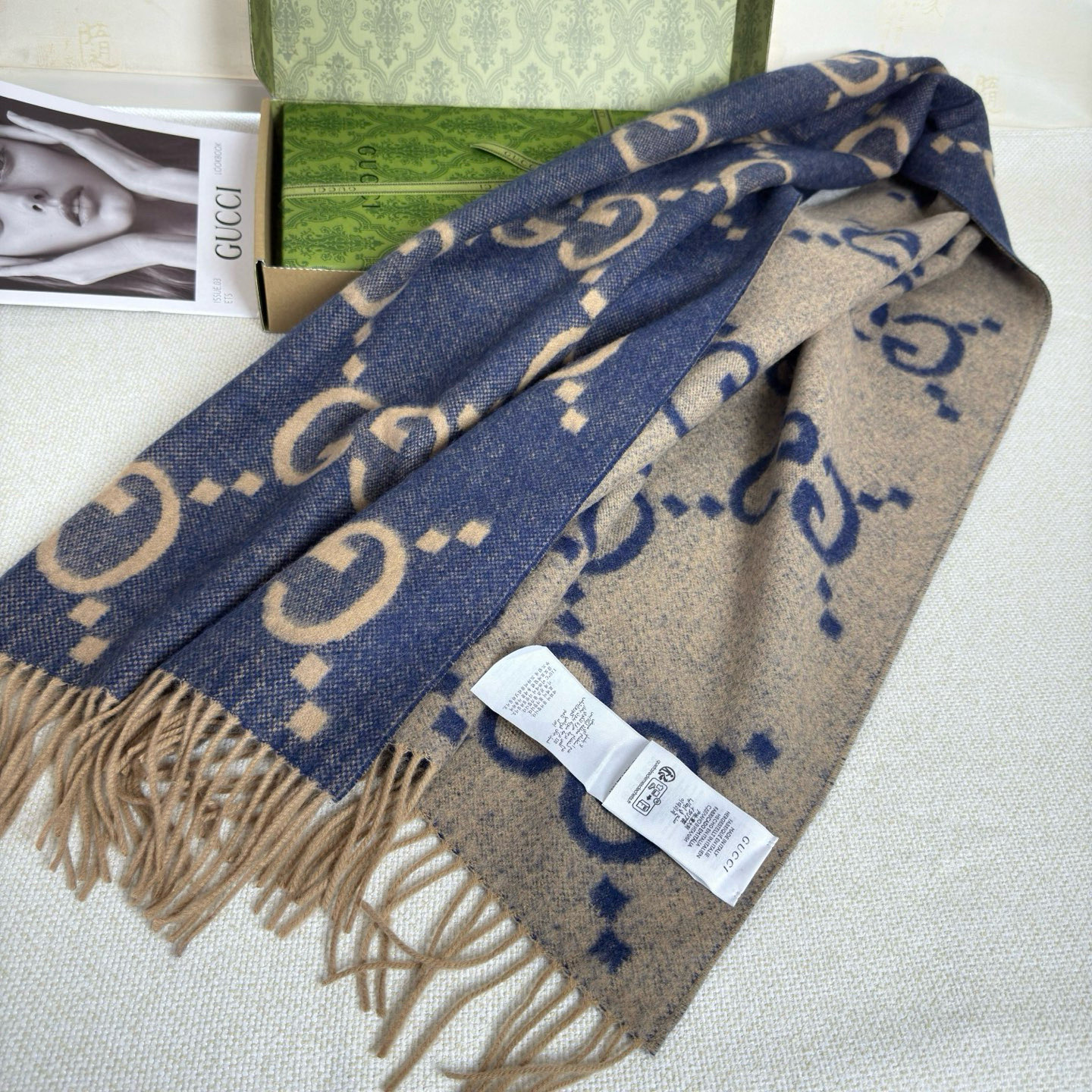 🆕Gucci大G双面羊绒围巾 Size：45*200cm 100%羊绒G家难得纯羊绒出品！超洋气大G提花