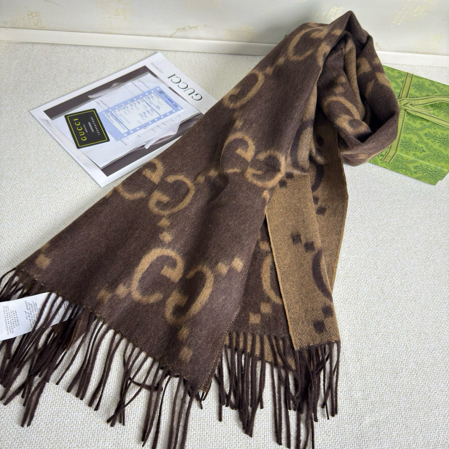 🆕Gucci大G双面羊绒围巾 Size：45*200cm 100%羊绒G家难得纯羊绒出品！超洋气大G提花