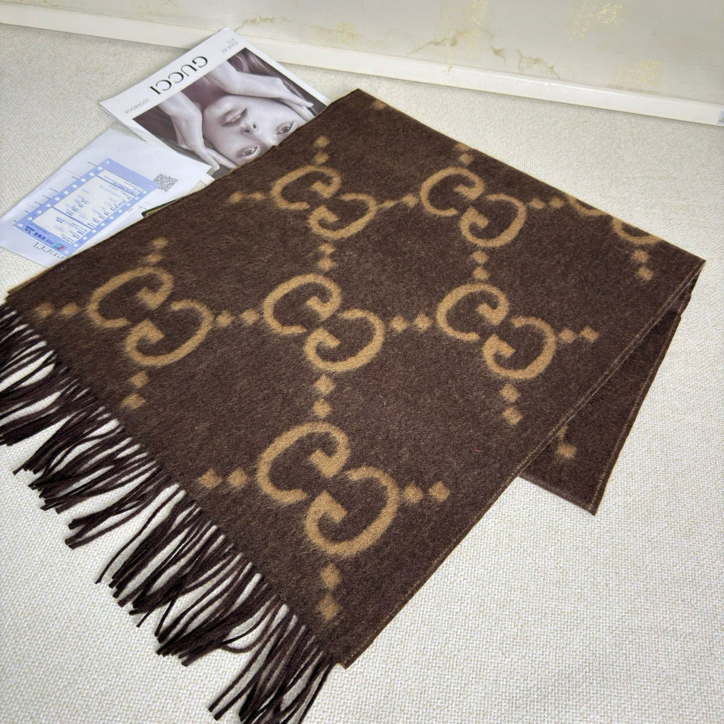 🆕Gucci大G双面羊绒围巾 Size：45*200cm 100%羊绒G家难得纯羊绒出品！超洋气大G提花