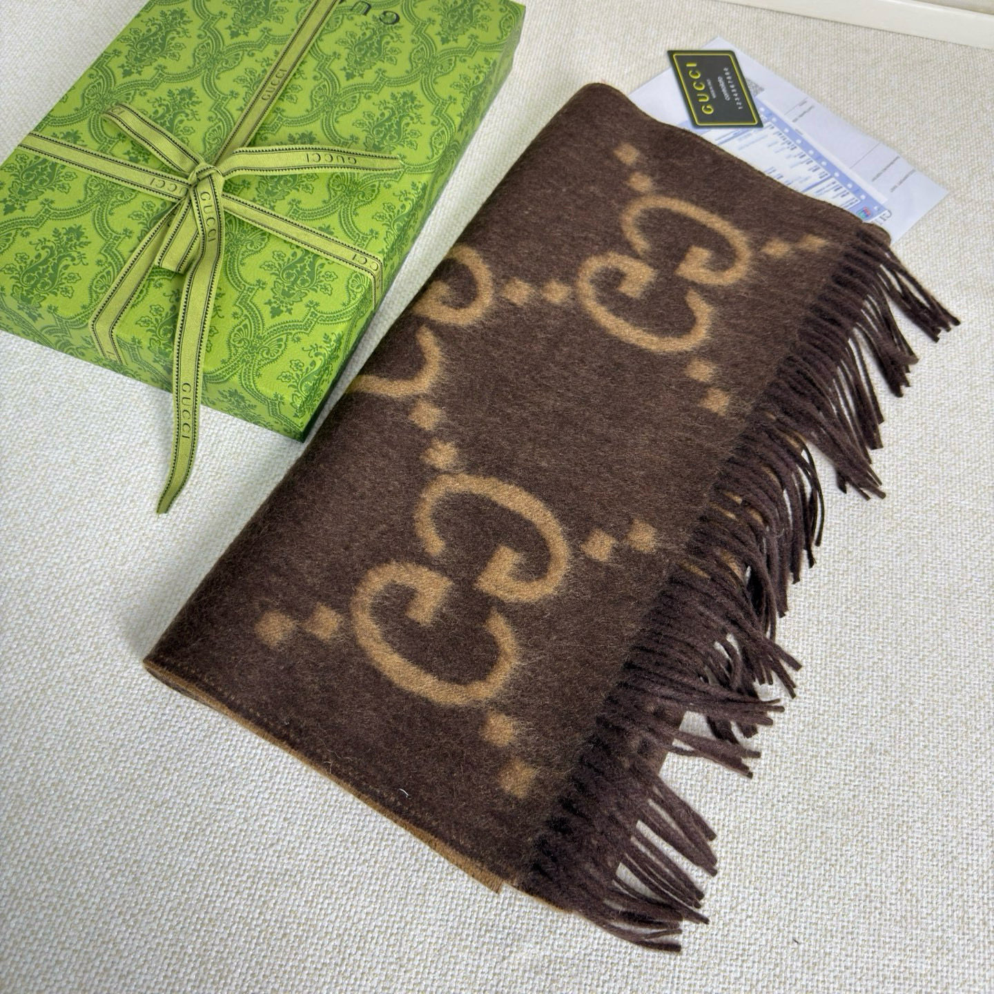 🆕Gucci大G双面羊绒围巾 Size：45*200cm 100%羊绒G家难得纯羊绒出品！超洋气大G提花