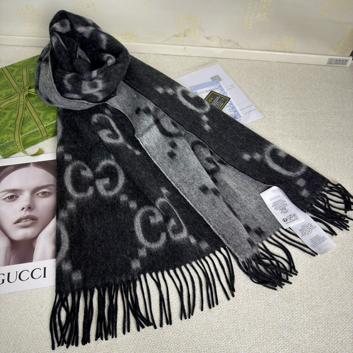 🆕Gucci大G双面羊绒围巾 Size：45*200cm 100%羊绒G家难得纯羊绒出品！超洋气大G提花